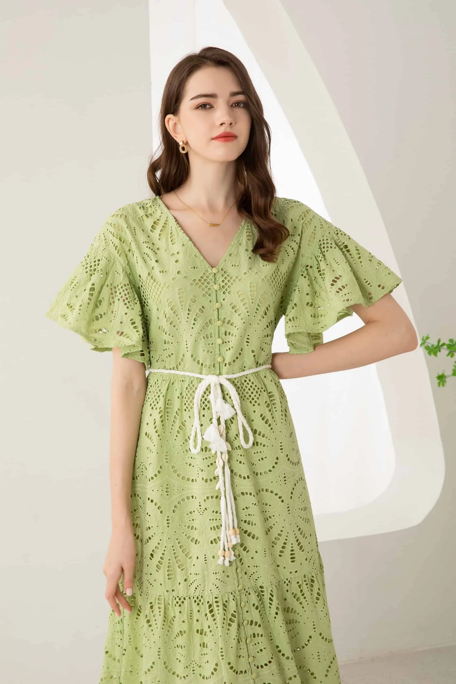 GDS Margot Embroidered Long Dress | Tarragon