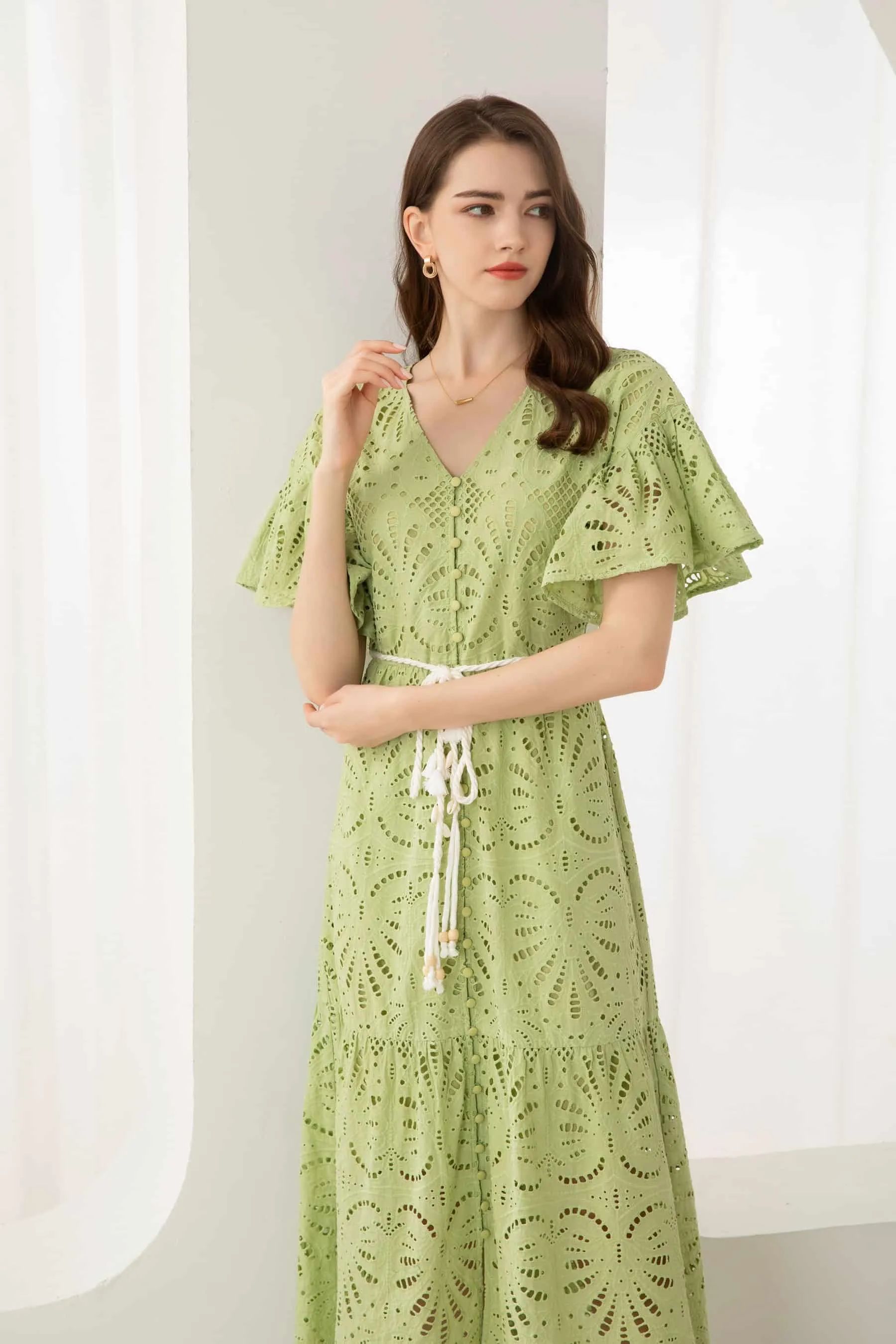 GDS Margot Embroidered Long Dress | Tarragon
