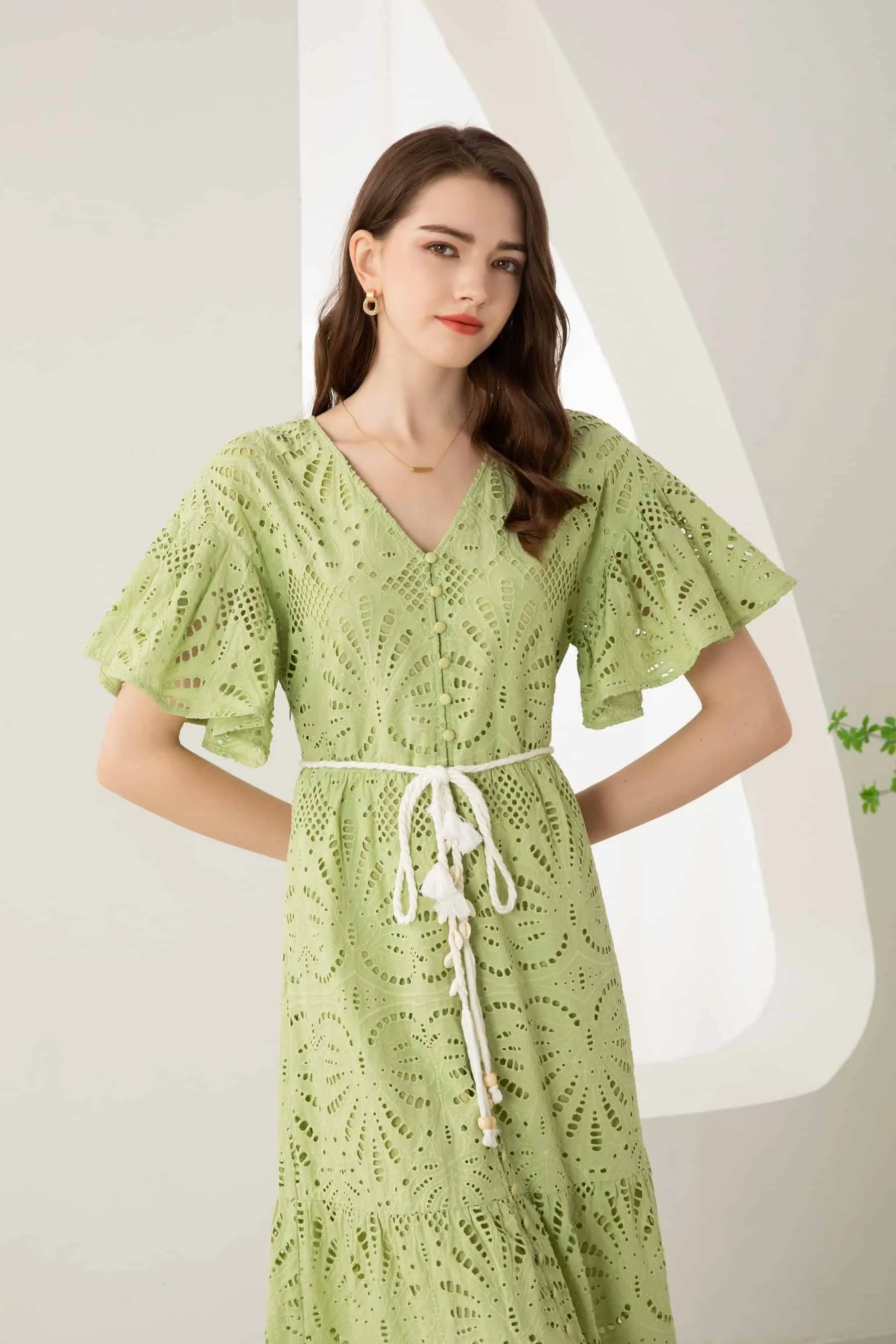 GDS Margot Embroidered Long Dress | Tarragon