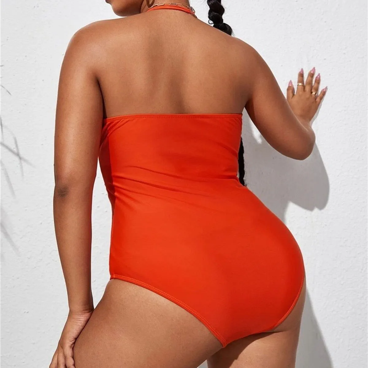 Hanging Lace Cut Out One Piece Plus Size Swimsuits