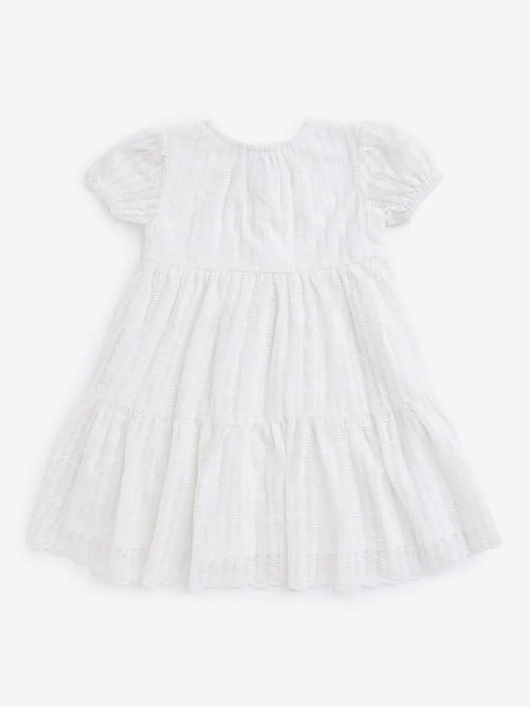 HOP Kids Off-White Embroidered Dress