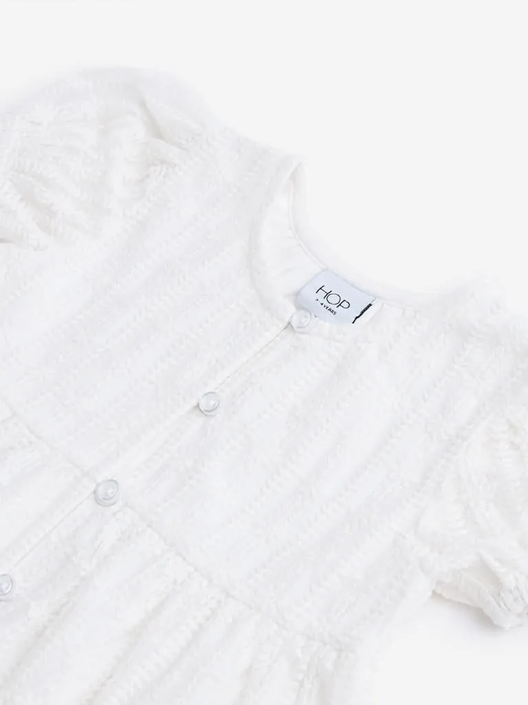HOP Kids Off-White Embroidered Dress