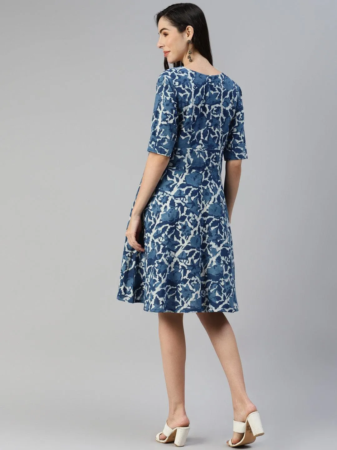 Indigo Hand Block Printed Short Dress