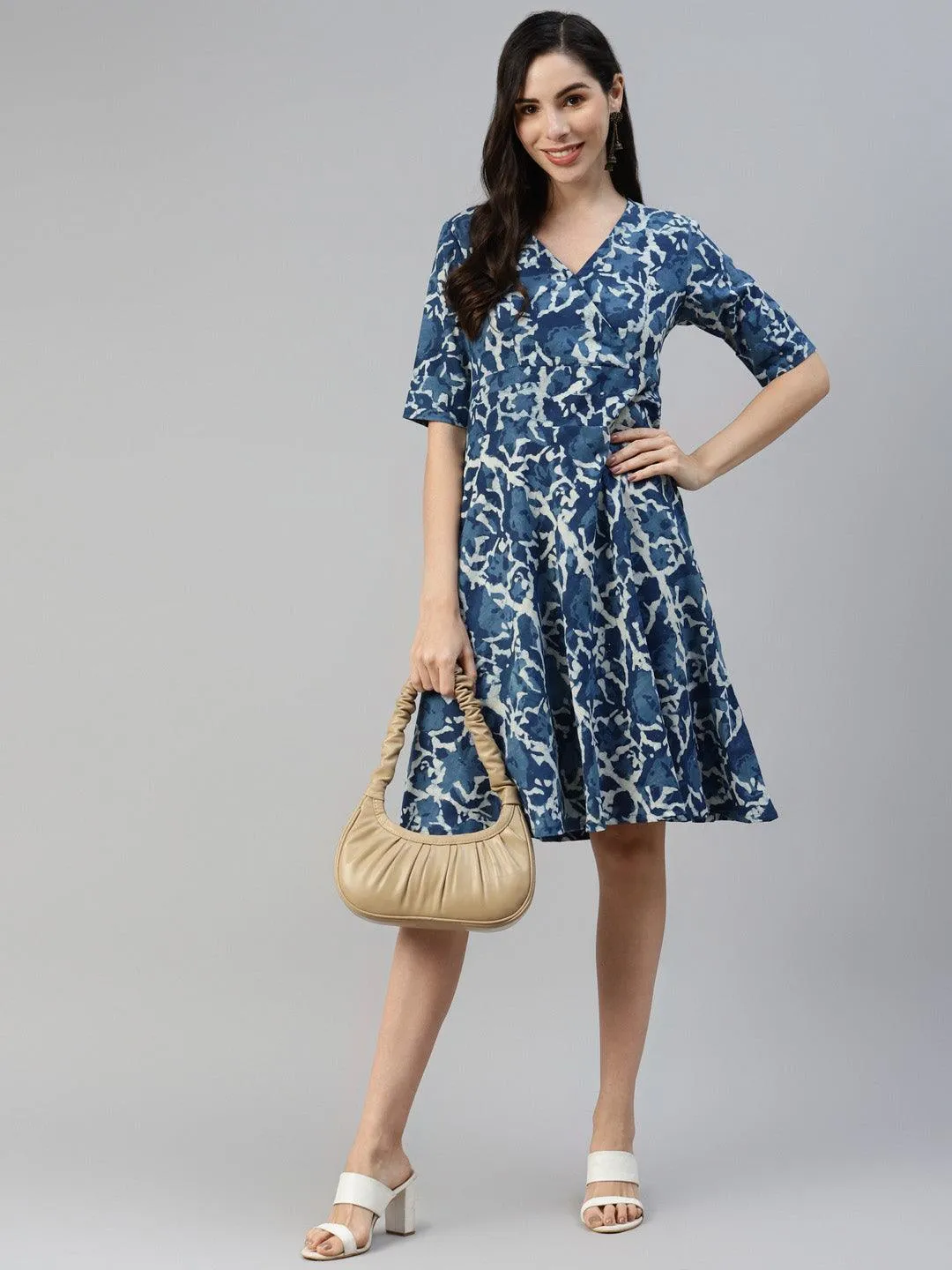 Indigo Hand Block Printed Short Dress