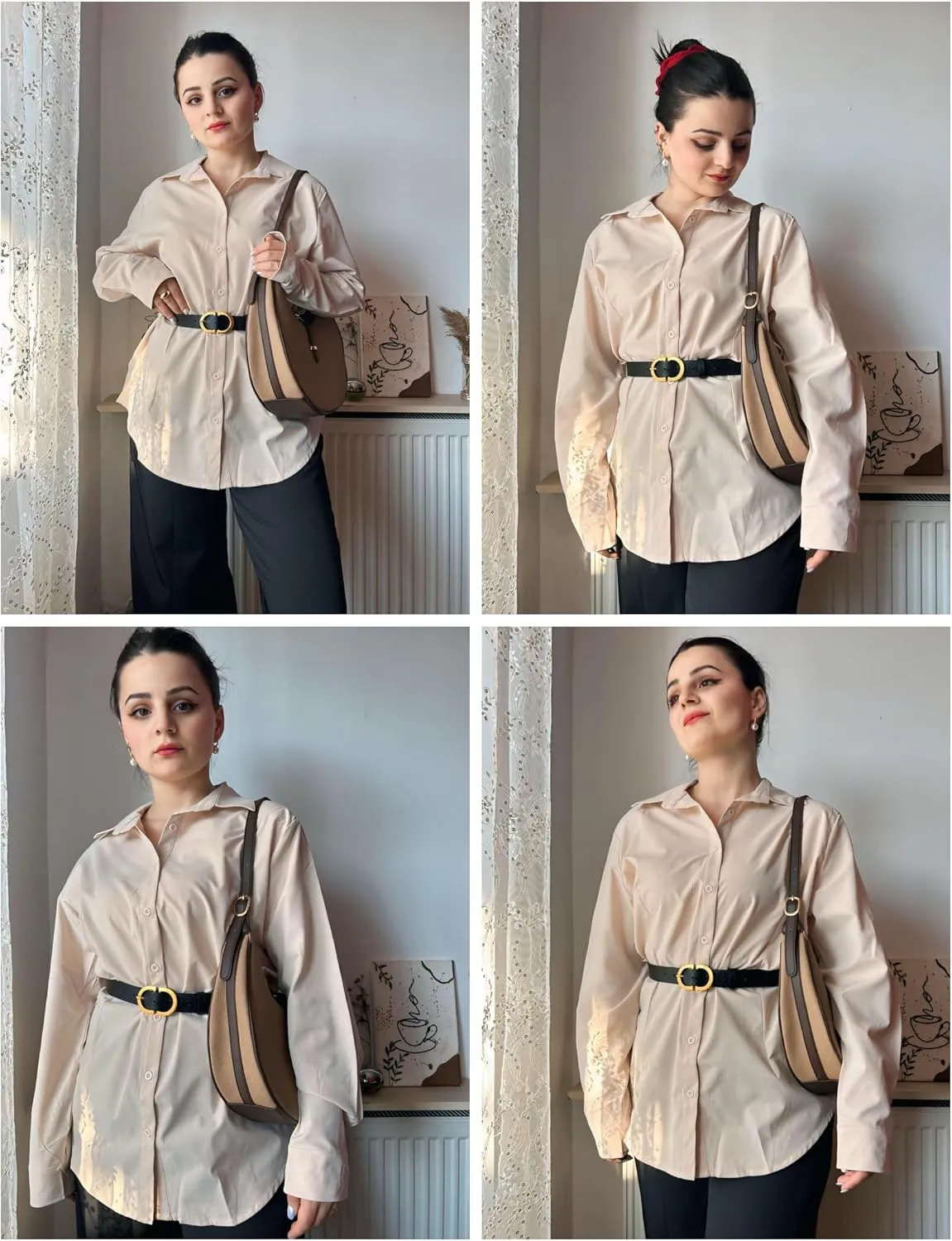IN'VOLAND Women's Plus Size Button Down Shirts Long Sleeve Collared Casual Shirt Office Work Blouse Tops