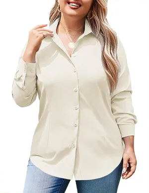 IN'VOLAND Women's Plus Size Button Down Shirts Long Sleeve Collared Casual Shirt Office Work Blouse Tops