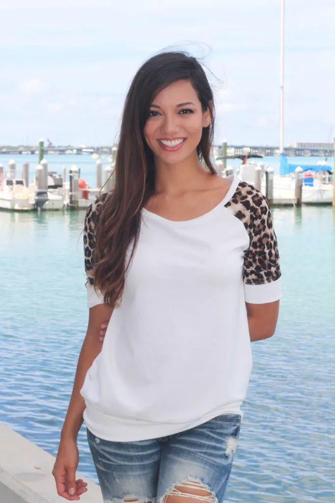 Ivory And Leopard Sleeve Top