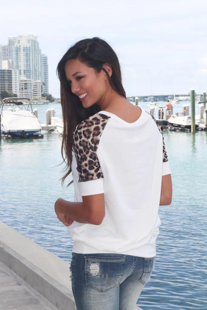 Ivory And Leopard Sleeve Top