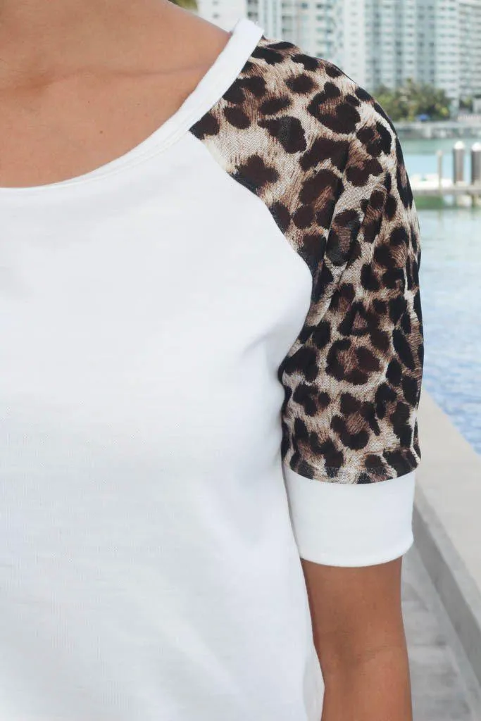 Ivory And Leopard Sleeve Top