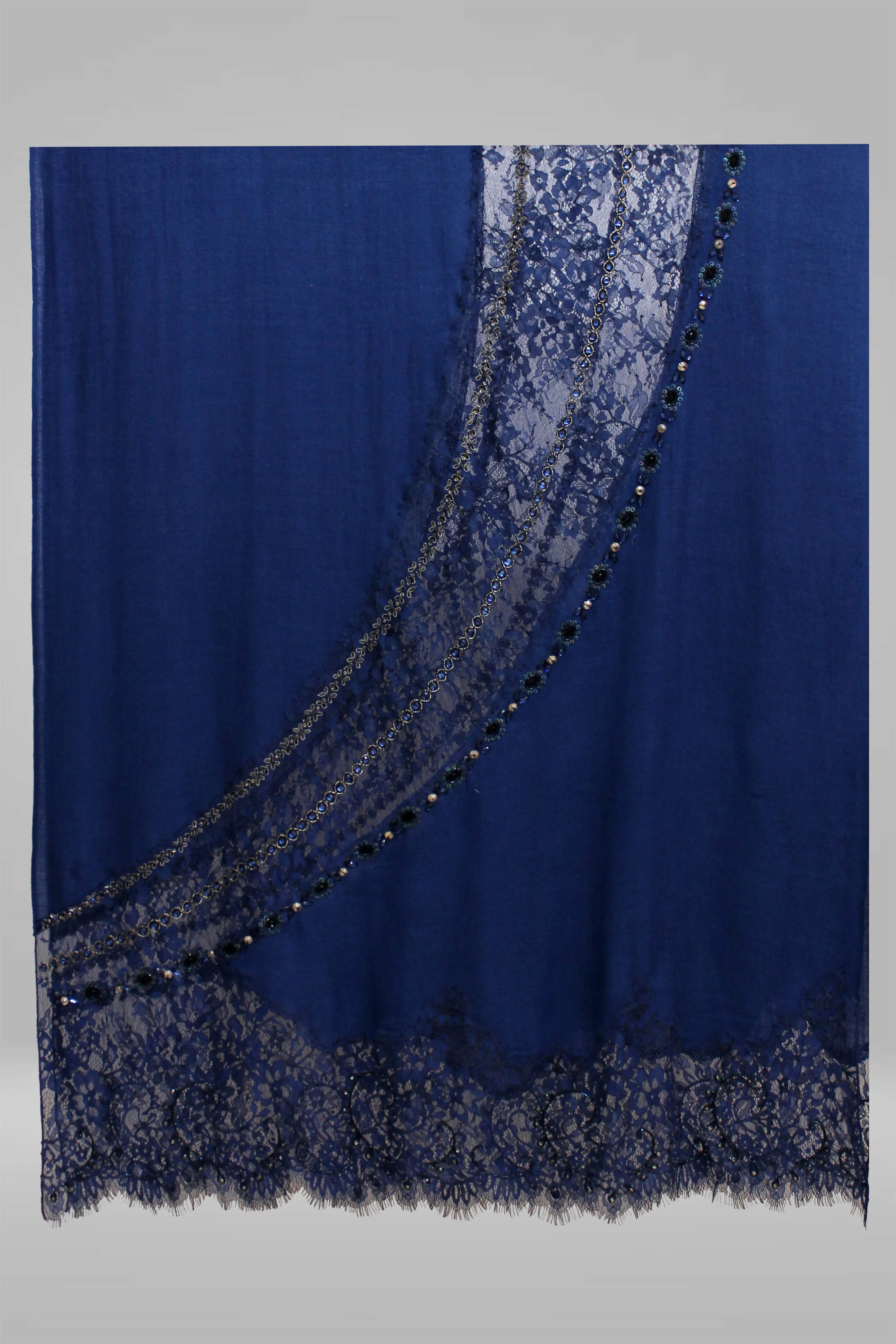 Jewel Lines I Embroidered Fine Wool Silk Stole