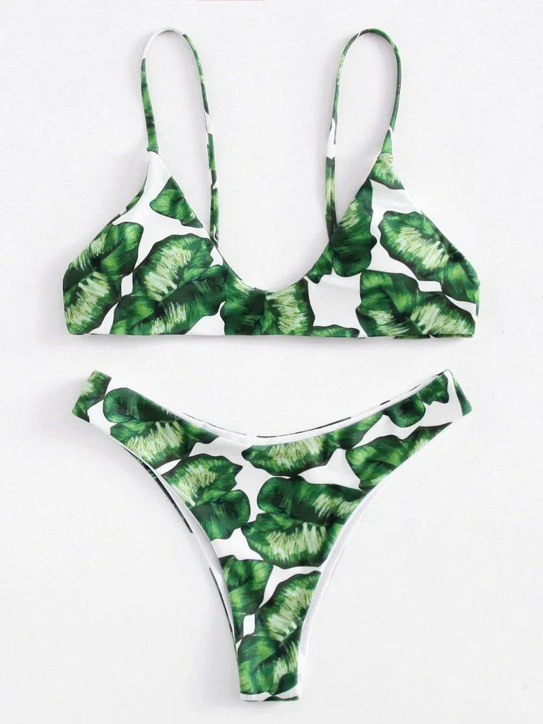 Jungle Print High Leg Bikini Set