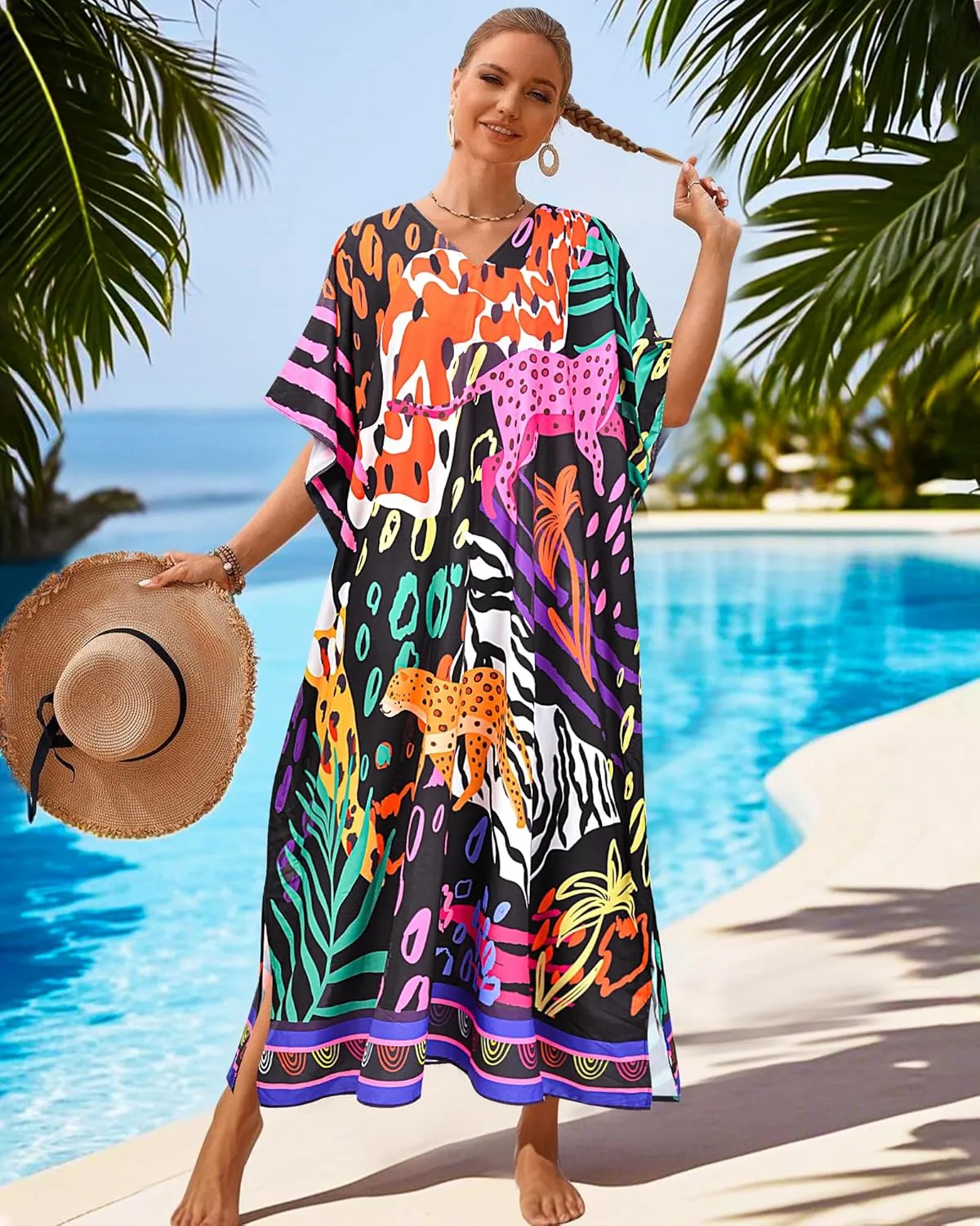 Kaftan Dresses for Women Plus Size Bathing Suit Caftans Swimsuit Cover up Maxi Beach Dress Loungewear