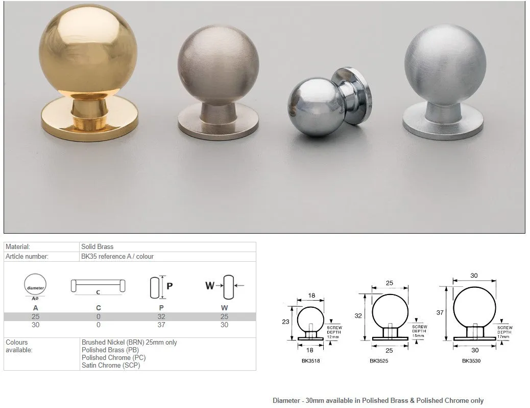 KETHY BK35 CABINET KNOB BULB SOLID BRASS 25MM
