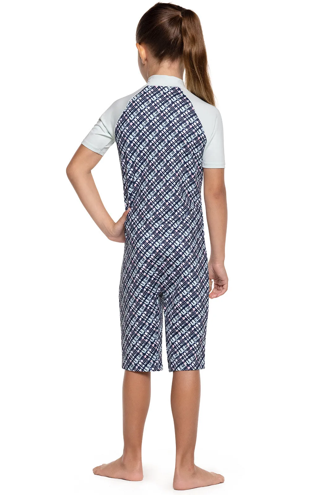 Kid's Barracuda Neck-to-Knee Swimsuit  |  Navy Gulf Stream Stripe