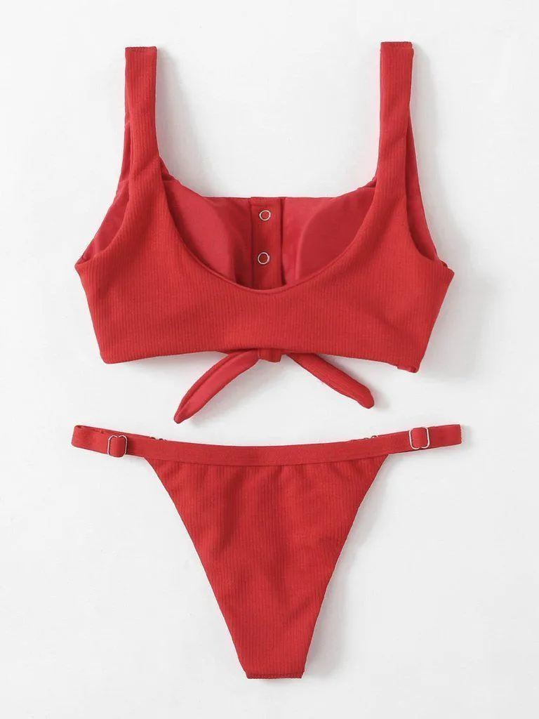 Knot Front Low Back Bikini Set
