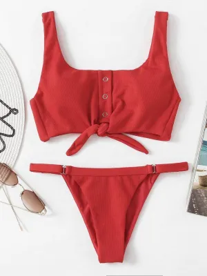 Knot Front Low Back Bikini Set