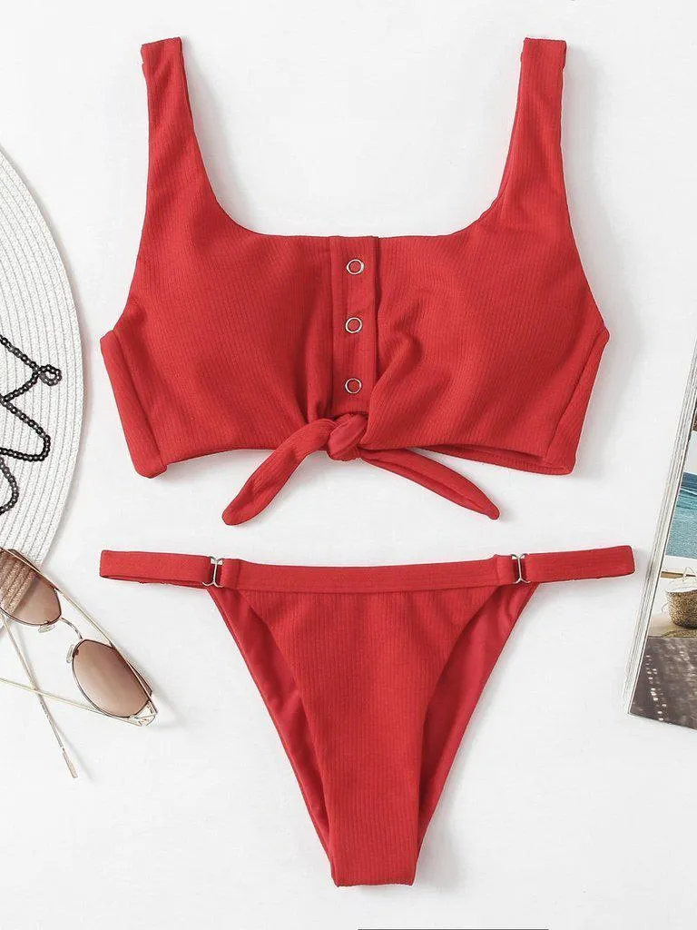 Knot Front Low Back Bikini Set