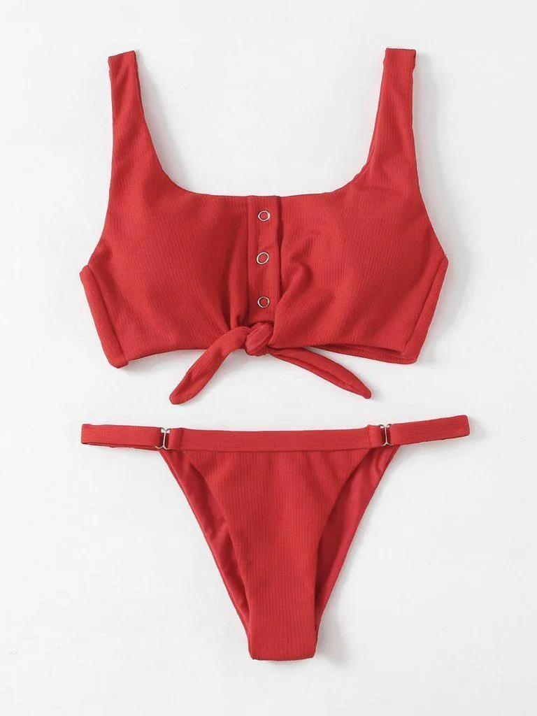 Knot Front Low Back Bikini Set
