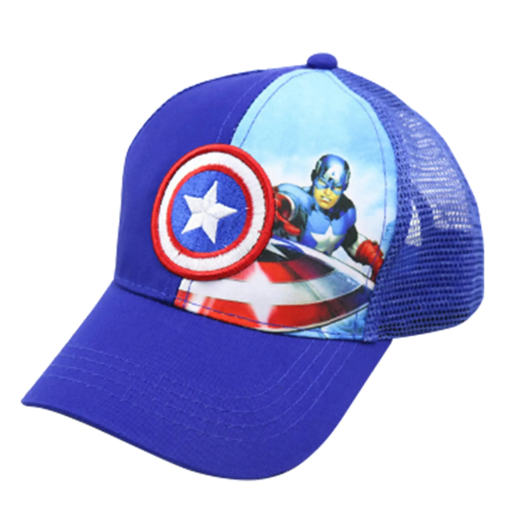 Kuber Industries Pack of 2 Captain America Cap | Adjustable Cap for Boys and Girls | Cartoon Character Printed Little Cap for Kids | Cap for 7-12 Year Old Baby Girls and Boys |T20310A | Blue
