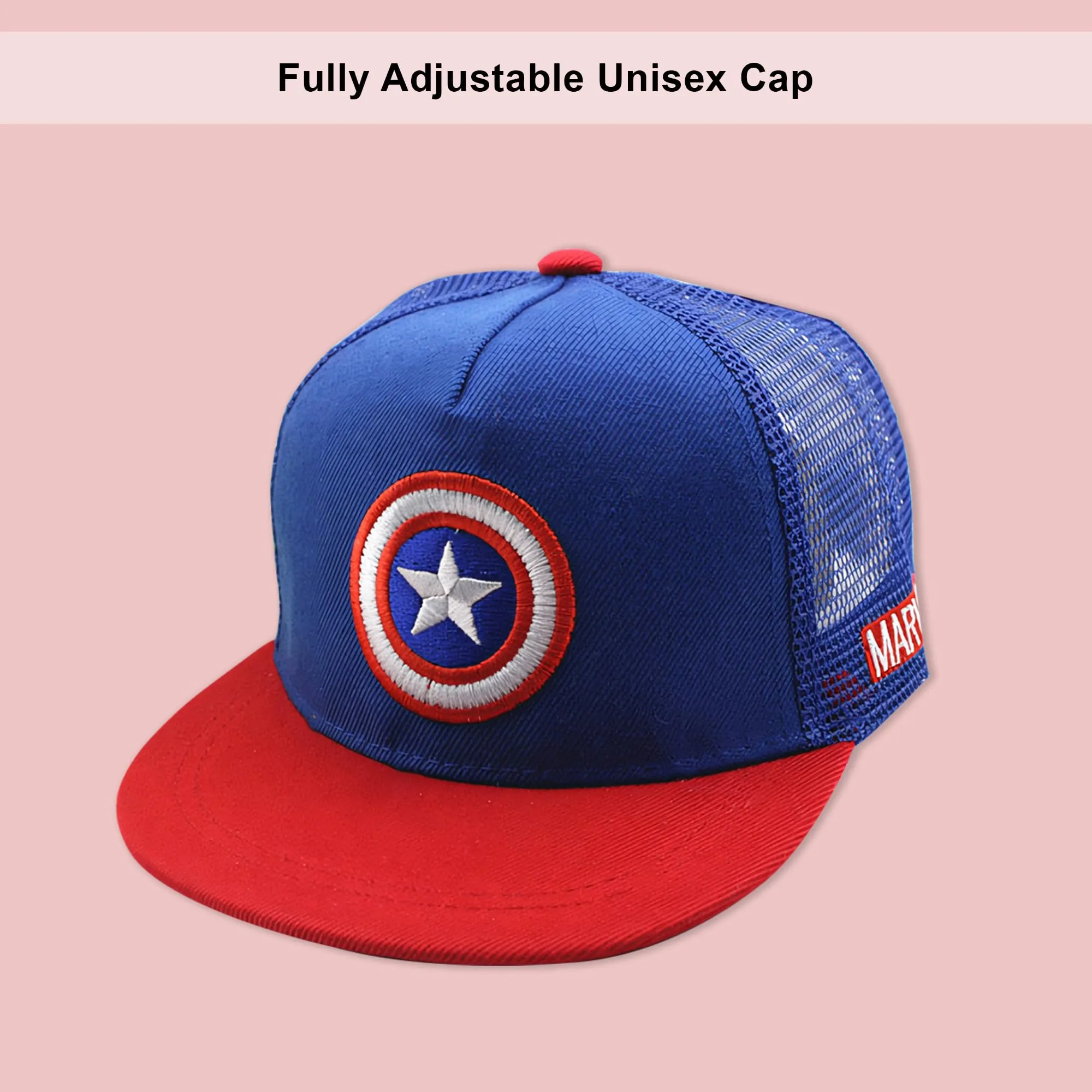 Kuber Industries Pack of 3 Marvel Captain America Cap | Adjustable Cap for Boys and Girls | Cartoon Character Printed Little Cap for Kids | Cap for 7-12 Year Old Baby Girls and Boys | QI0066-A | Blue