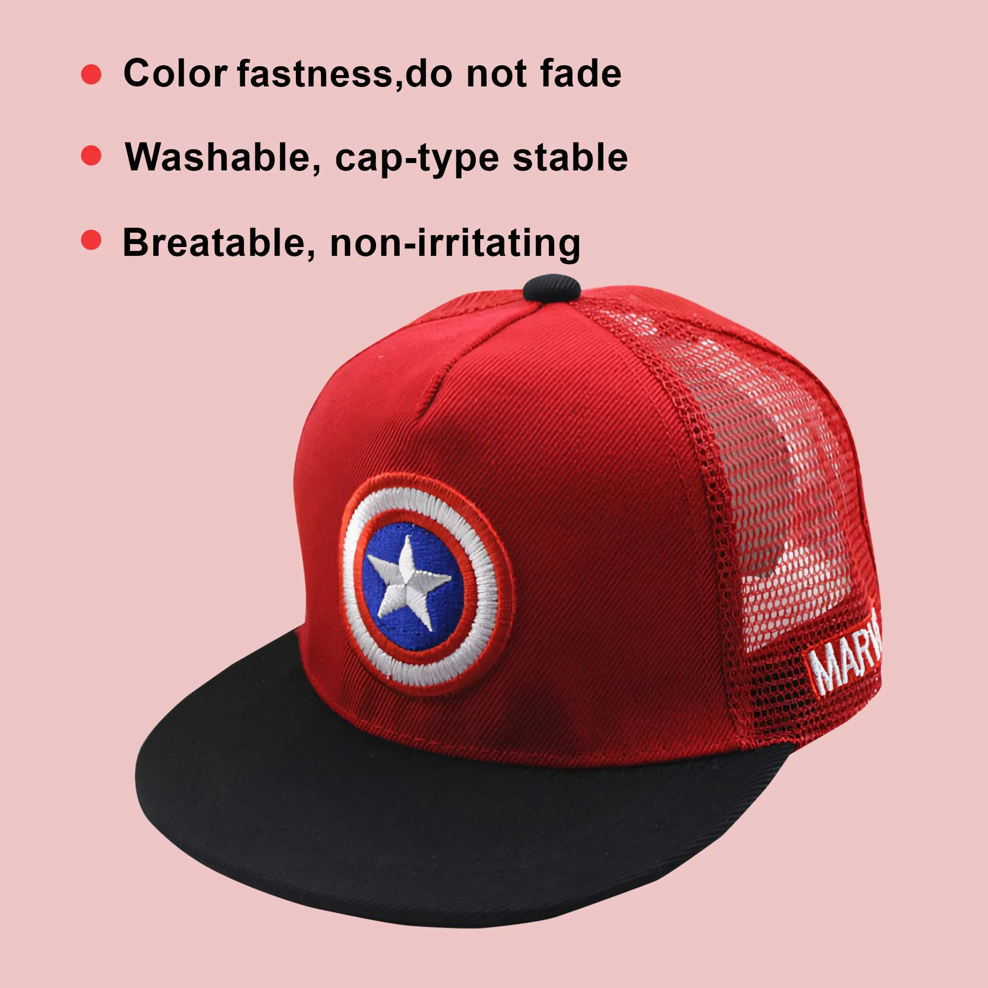 Kuber Industries Pack of 4 Marvel Captain America Cap | Adjustable Cap for Boys and Girls | Cartoon Character Printed Little Cap for Kids |Cap for 7-12 Year Old Baby Girls and Boys |QI0066-B | Red