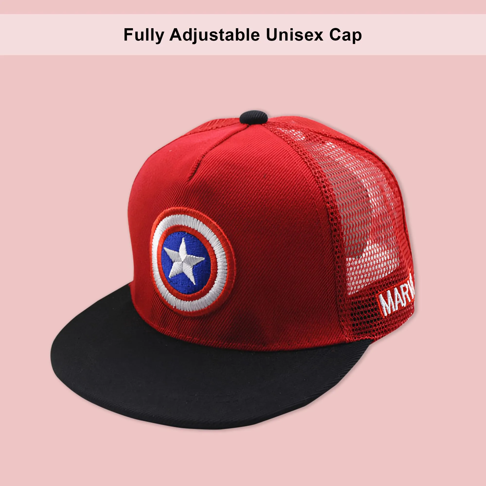 Kuber Industries Pack of 4 Marvel Captain America Cap | Adjustable Cap for Boys and Girls | Cartoon Character Printed Little Cap for Kids |Cap for 7-12 Year Old Baby Girls and Boys |QI0066-B | Red