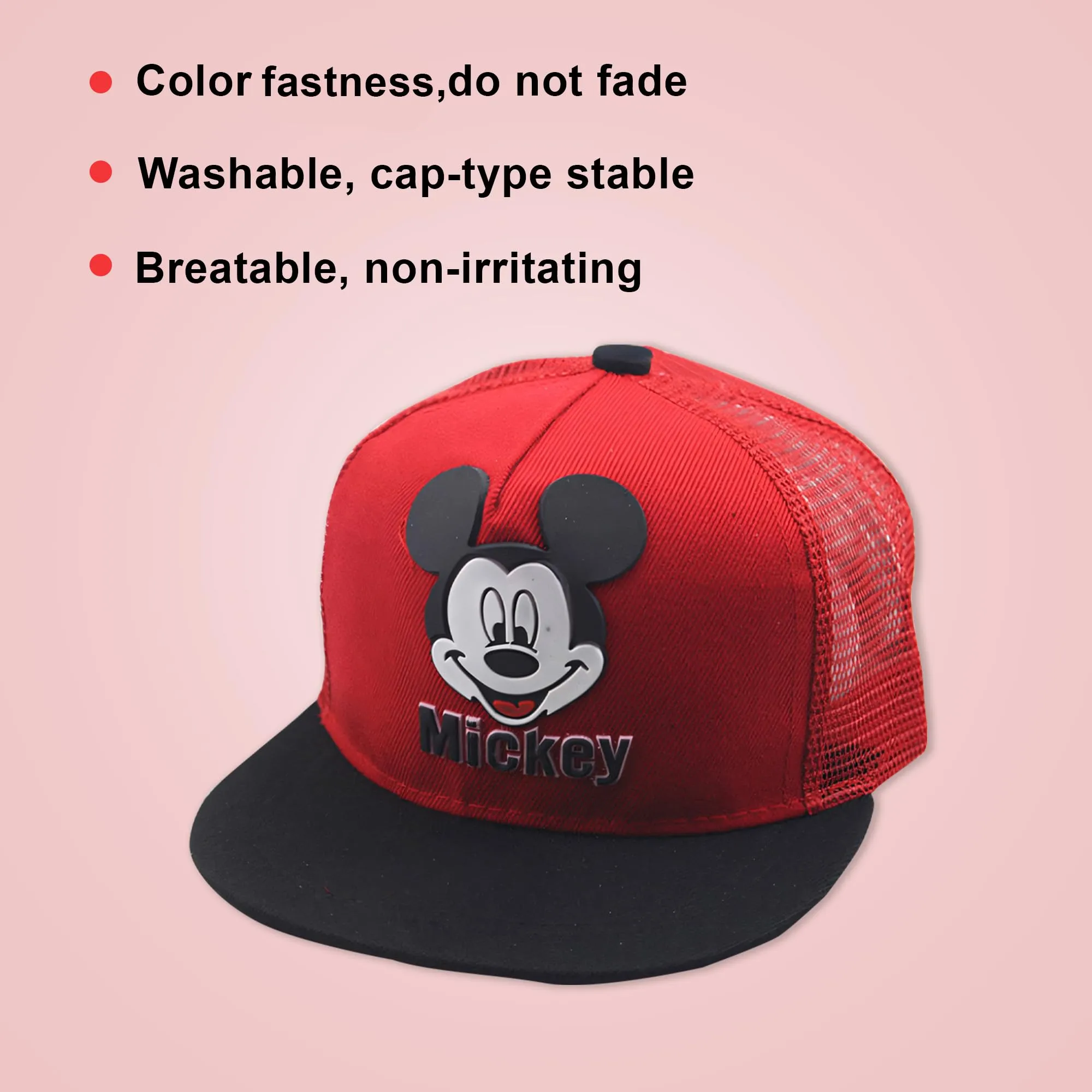 Kuber Industries Pack of 4 Mickey Mouse Cap | Adjustable Cap for Boys and Girls | Cartoon Character Printed Little Cap for Kids | Cap for 7-12 Year Old Baby Girls and Boys | QI0092-A | Red
