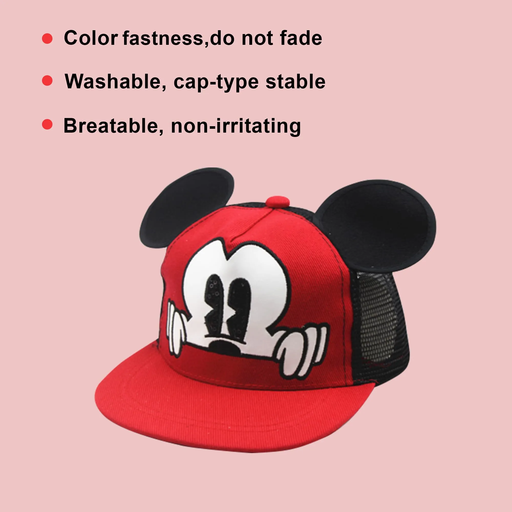 Kuber Industries Pack of 4 Mickey Mouse Cap | Adjustable Cap for Boys and Girls | Cartoon Character Printed Little Cap for Kids | Cap for 7-12 Year Old Baby Girls and Boys | T1639-B | Red