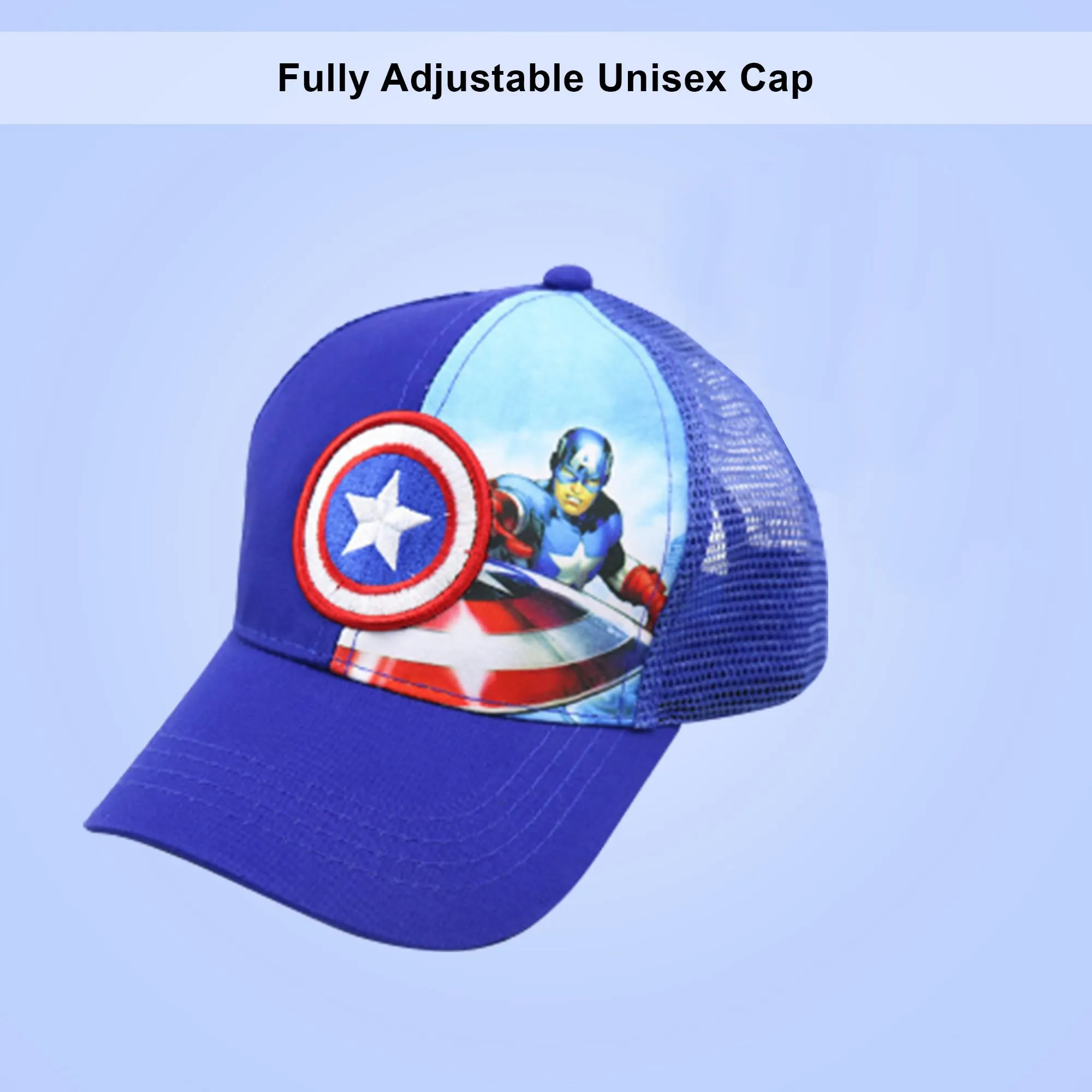 Kuber Industries Pack of 5 Captain America Cap | Adjustable Cap for Boys and Girls | Cartoon Character Printed Little Cap for Kids | Cap for 7-12 Year Old Baby Girls and Boys |T20310A | Blue