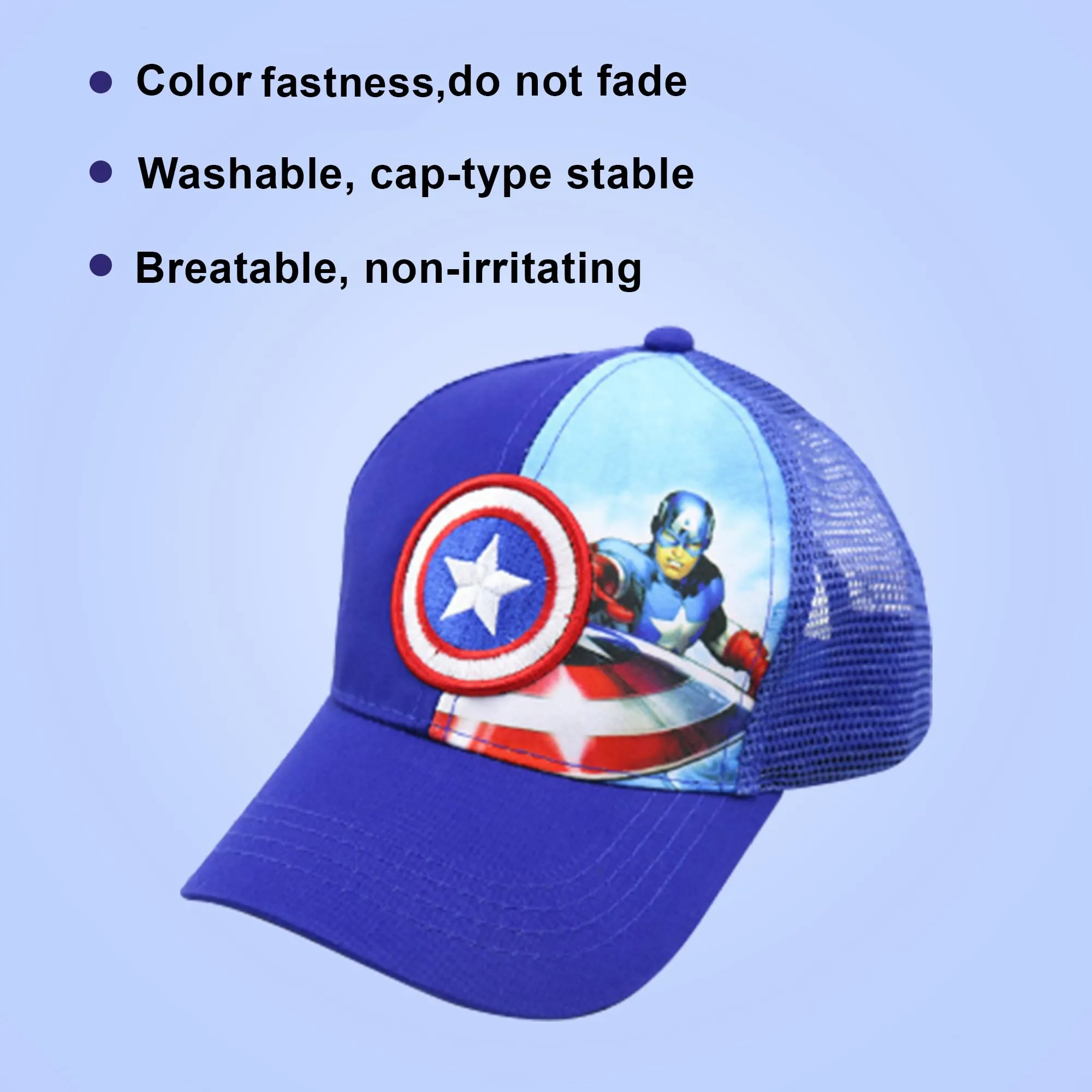 Kuber Industries Pack of 5 Captain America Cap | Adjustable Cap for Boys and Girls | Cartoon Character Printed Little Cap for Kids | Cap for 7-12 Year Old Baby Girls and Boys |T20310A | Blue