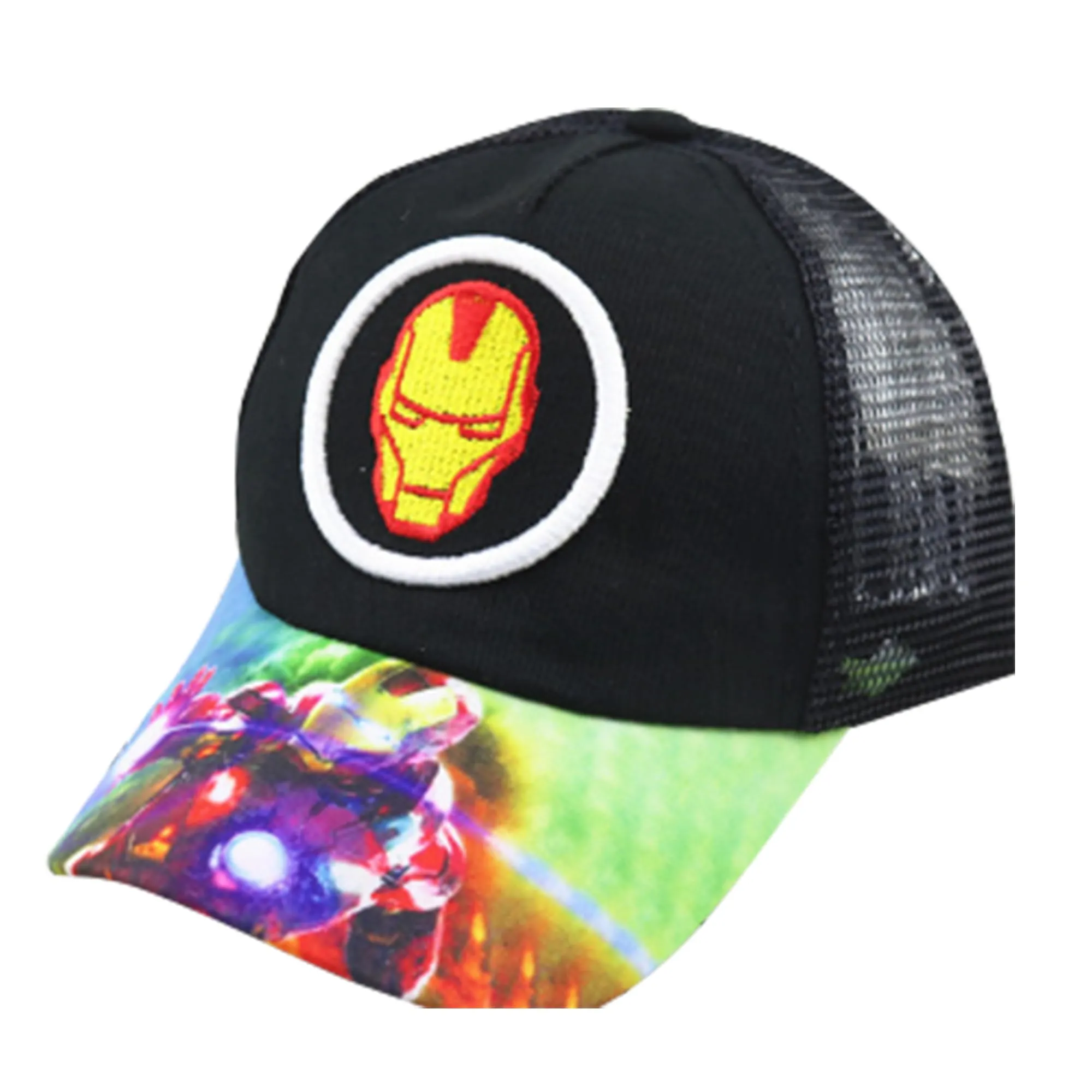 Kuber Industries Pack of 5 Iron Man | Adjustable Cap for Boys and Girls | Cartoon Character Printed Little Cap for Kids | Cap for 7-12 Year Old Baby Girls and Boys |T20310C | Black