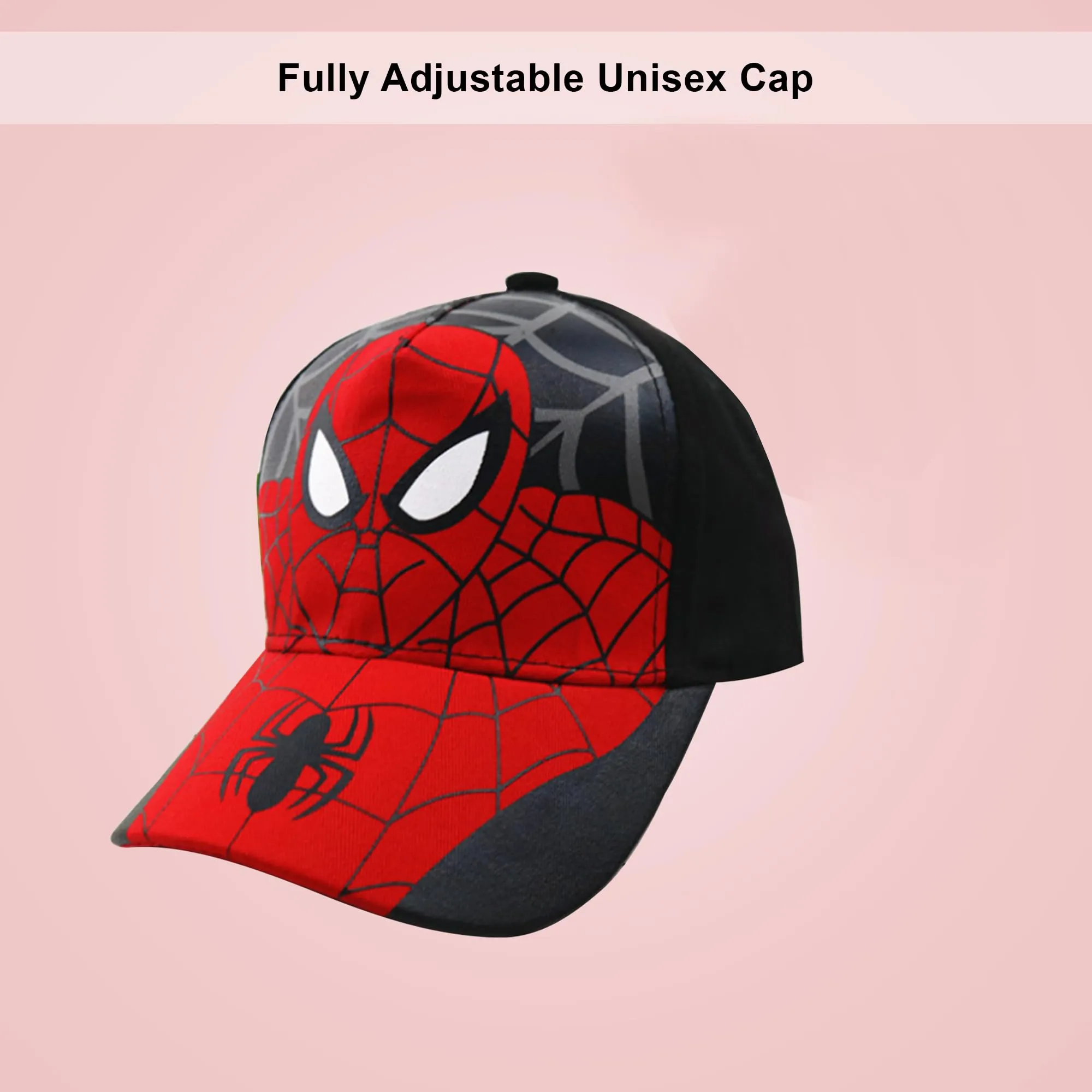 Kuber Industries Pack of 5 Spiderman Cap | Adjustable Cap for Boys and Girls | Cartoon Character Printed Little Cap for Kids | Cap for 7-12 Year Old Baby Girls and Boys | T8103-B | Black & Red