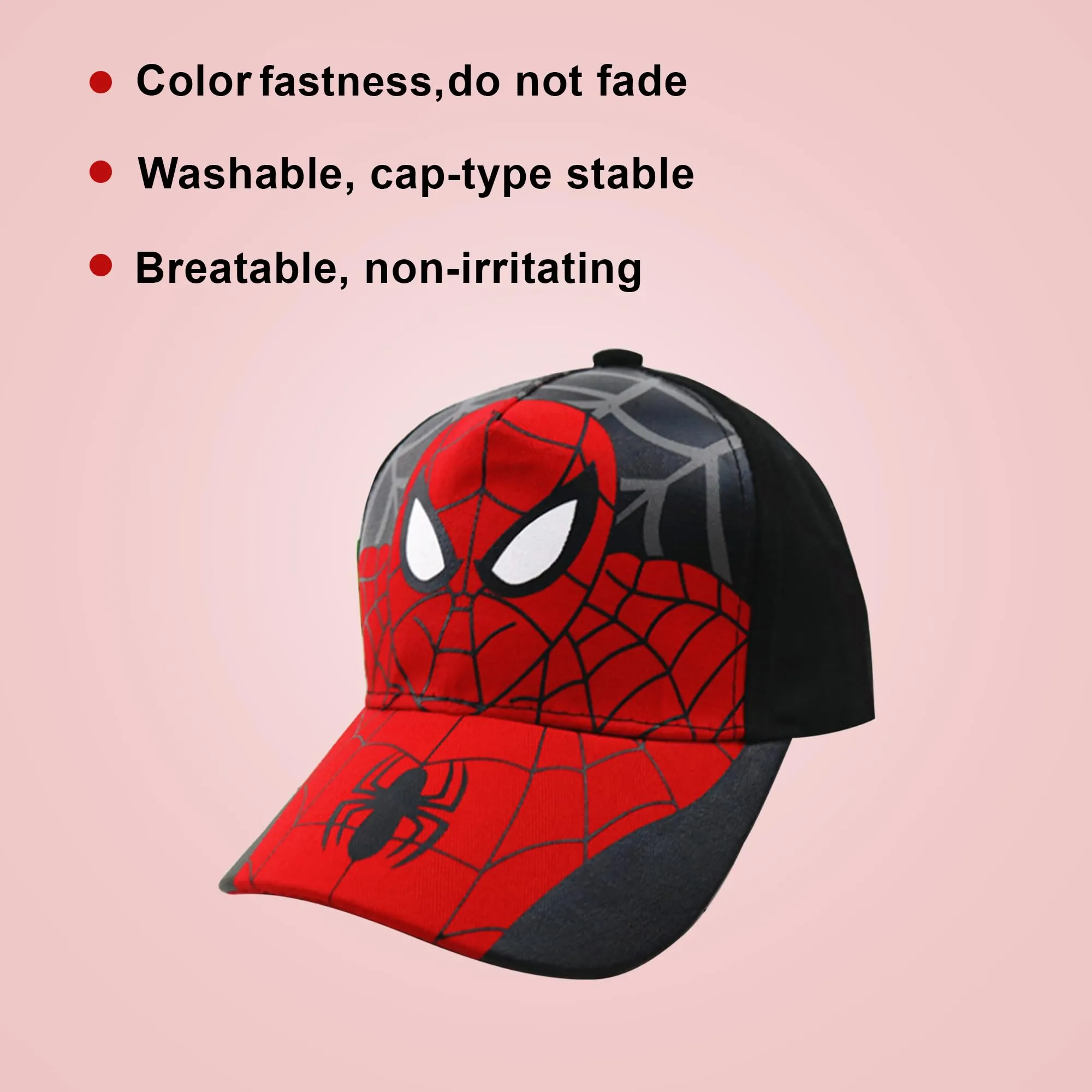 Kuber Industries Pack of 5 Spiderman Cap | Adjustable Cap for Boys and Girls | Cartoon Character Printed Little Cap for Kids | Cap for 7-12 Year Old Baby Girls and Boys | T8103-B | Black & Red