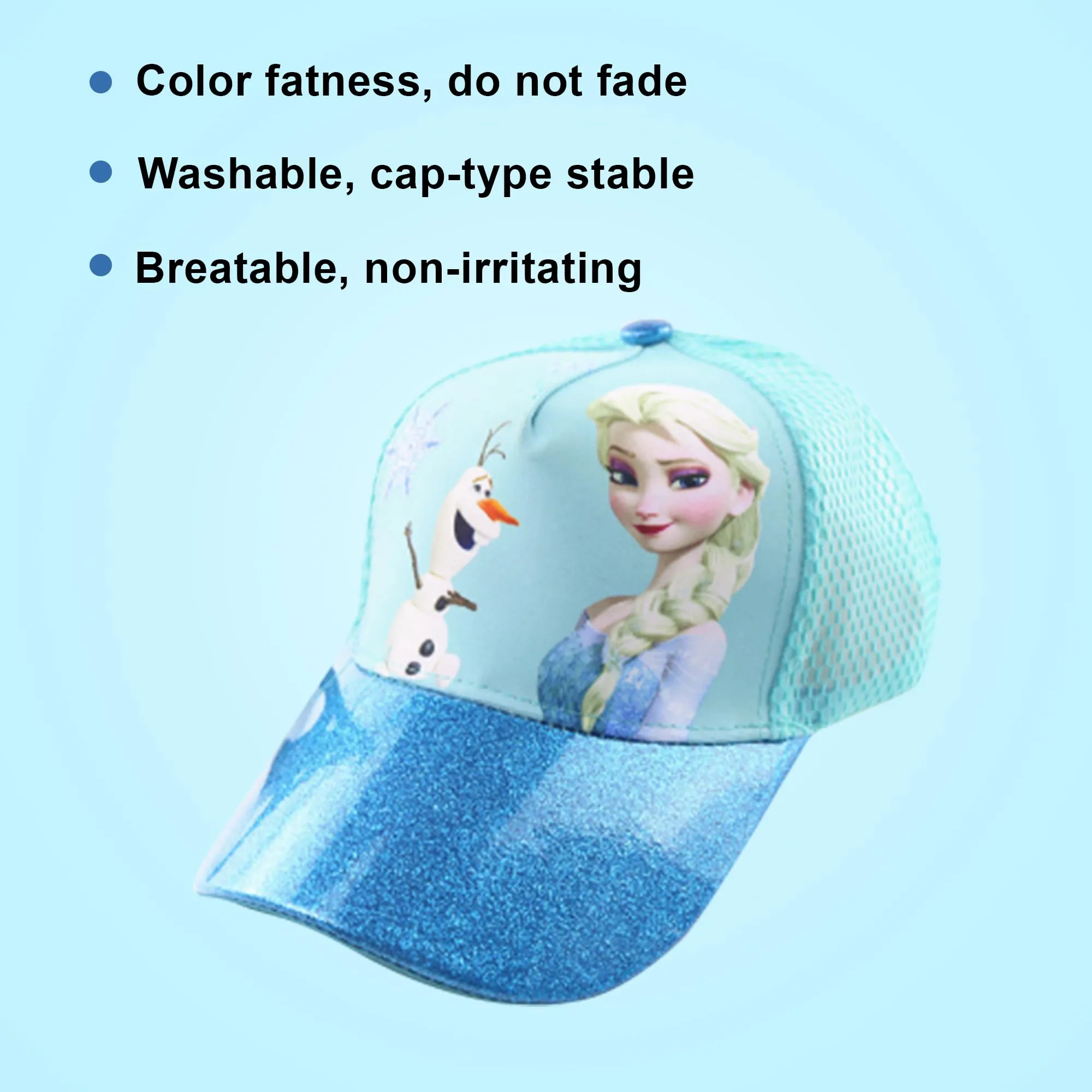 Kuber Industries Pack of 6 Princess Cap | Adjustable Cap for Boys and Girls | Cartoon Character Printed Little Cap for Kids | Cap for 7-12 Year Old Baby Girls and Boys |T206221-B | Light Aqua