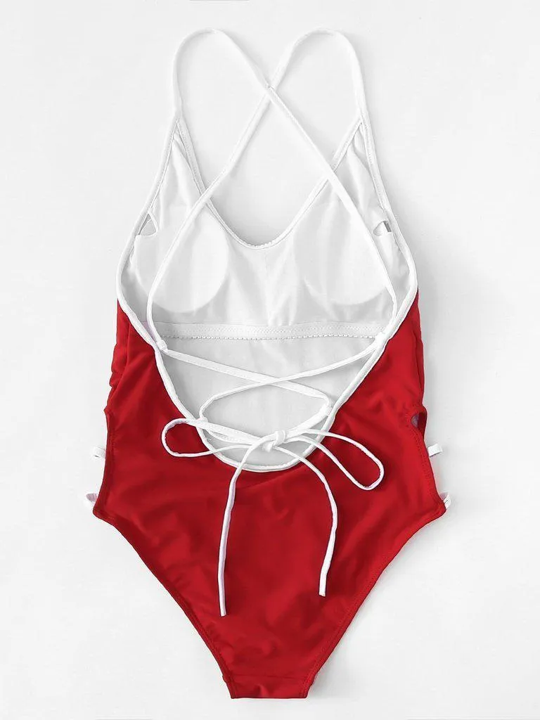 Lace Up Low Back Swimsuit