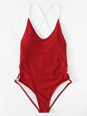 Lace Up Low Back Swimsuit