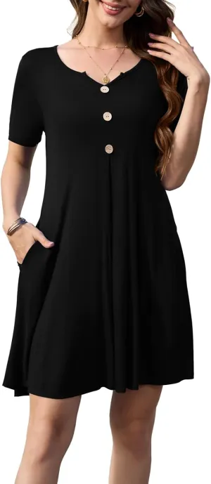LARACE Womens Summer Dresses Plus Size Swimwear Cover Up Casual V Neck Button Up Short Sleeve Mini Dress with Pockets