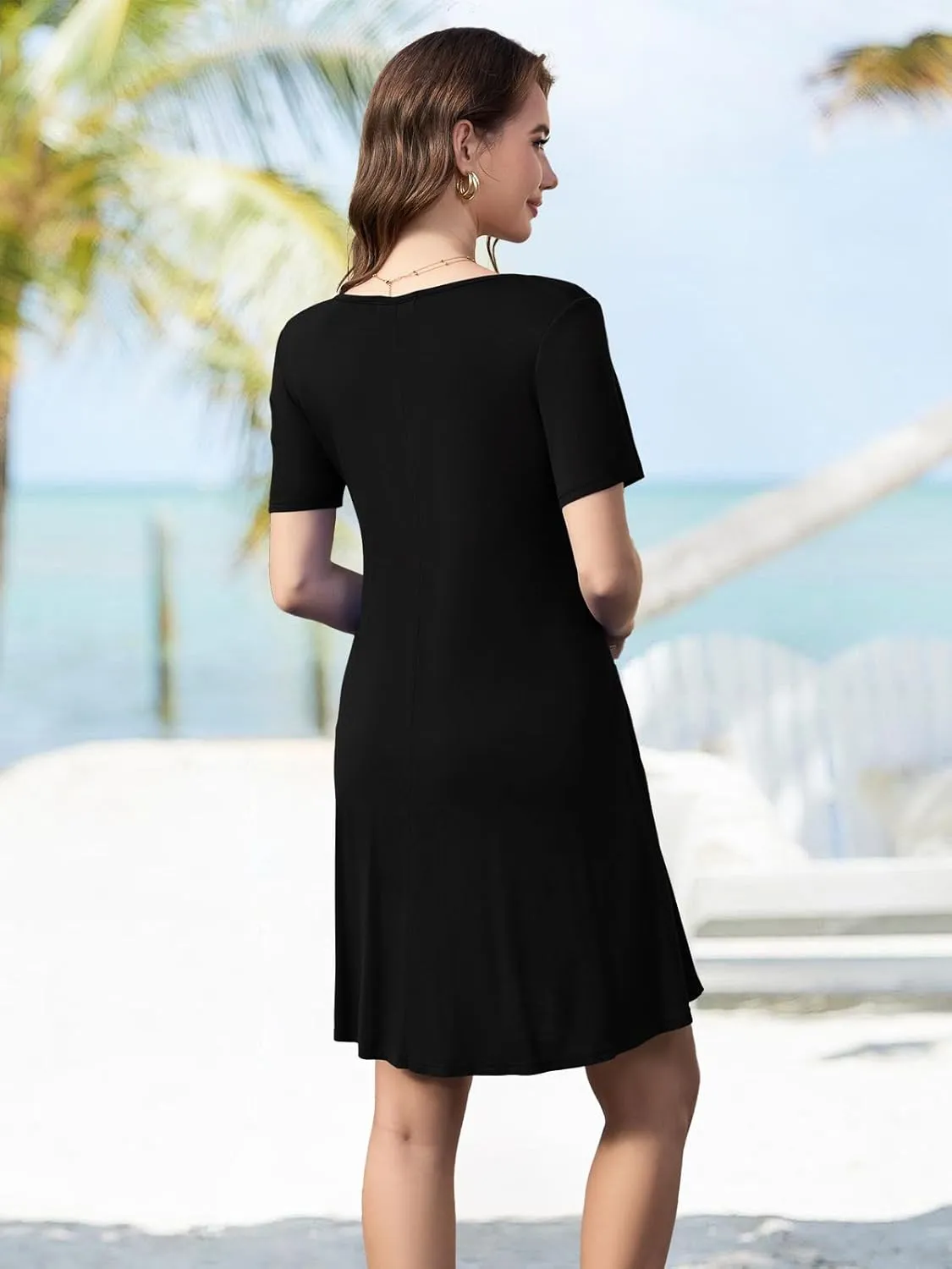 LARACE Womens Summer Dresses Plus Size Swimwear Cover Up Casual V Neck Button Up Short Sleeve Mini Dress with Pockets