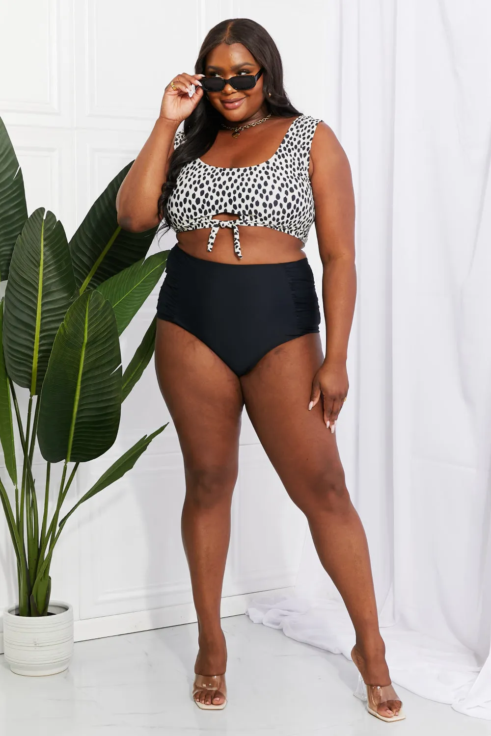 Marina West Swim Sanibel Crop Swim Top and Ruched Bottoms Set in Black (TB9D) T
