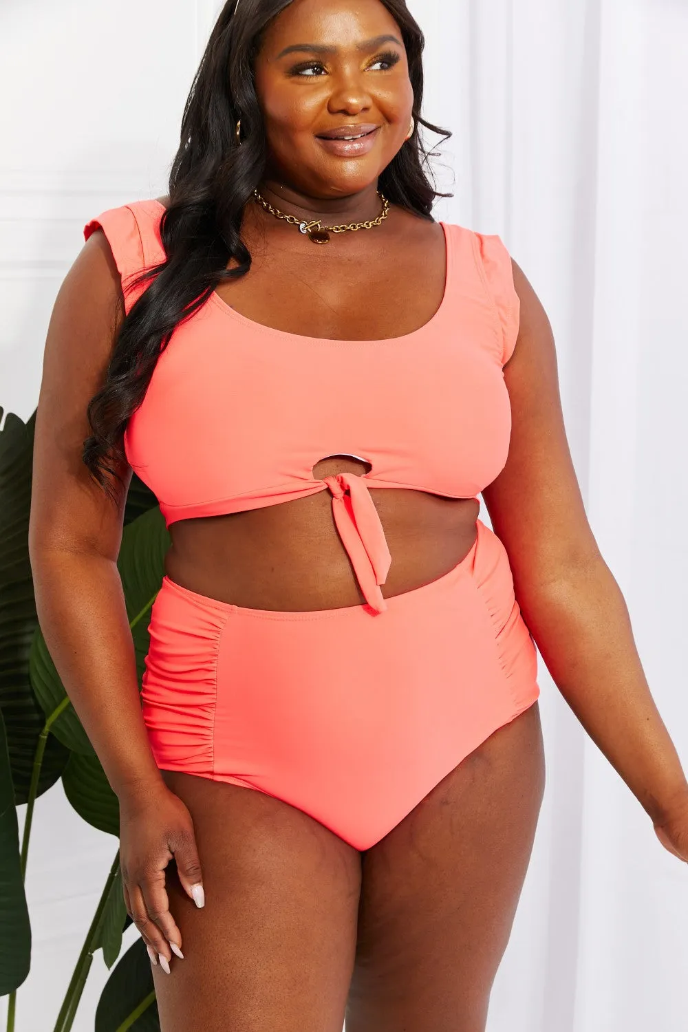 Marina West Swim Sanibel Crop Swim Top and Ruched Bottoms Set in Coral (TB9D) T