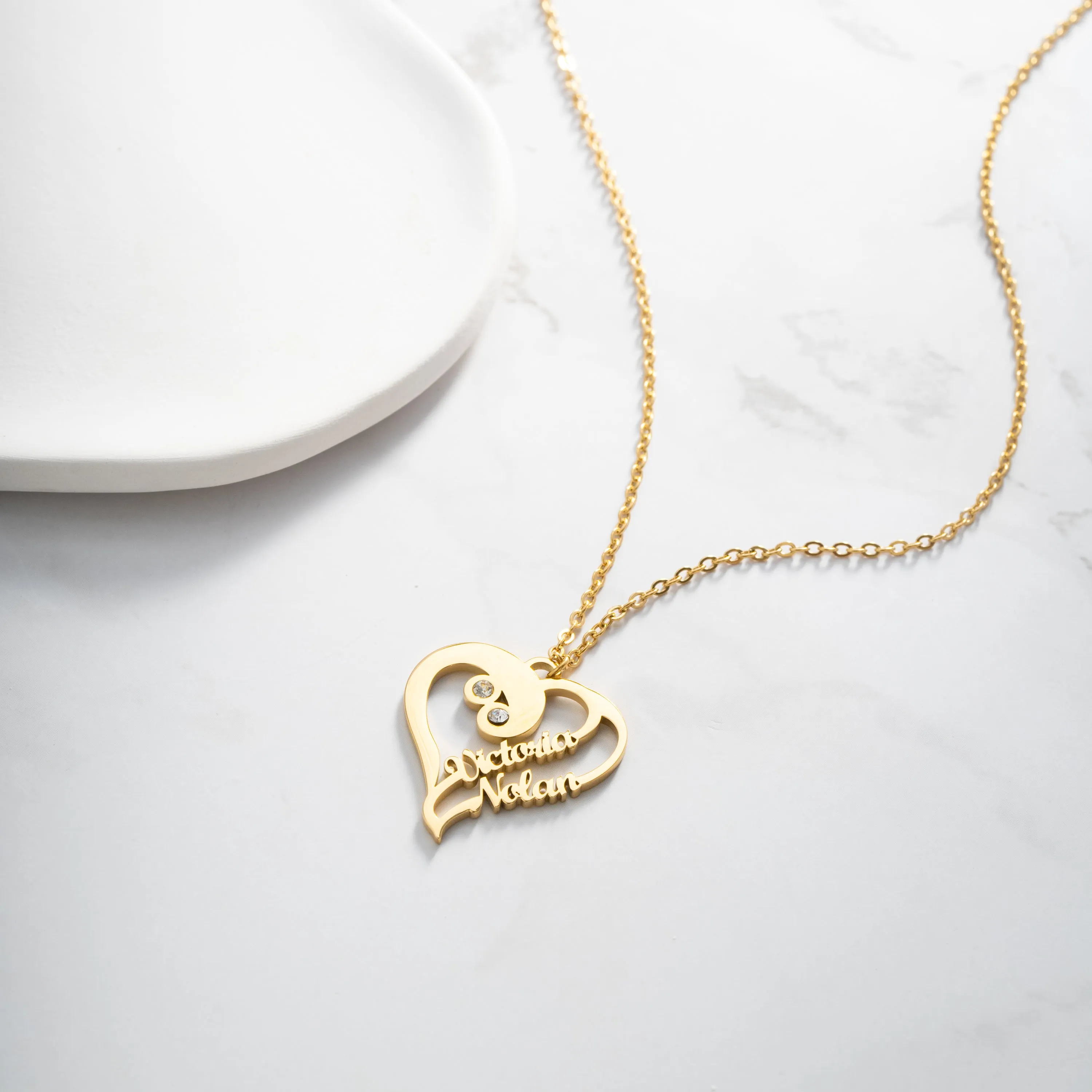 Merged Double Heart Custom Pendant Necklace Two Names
