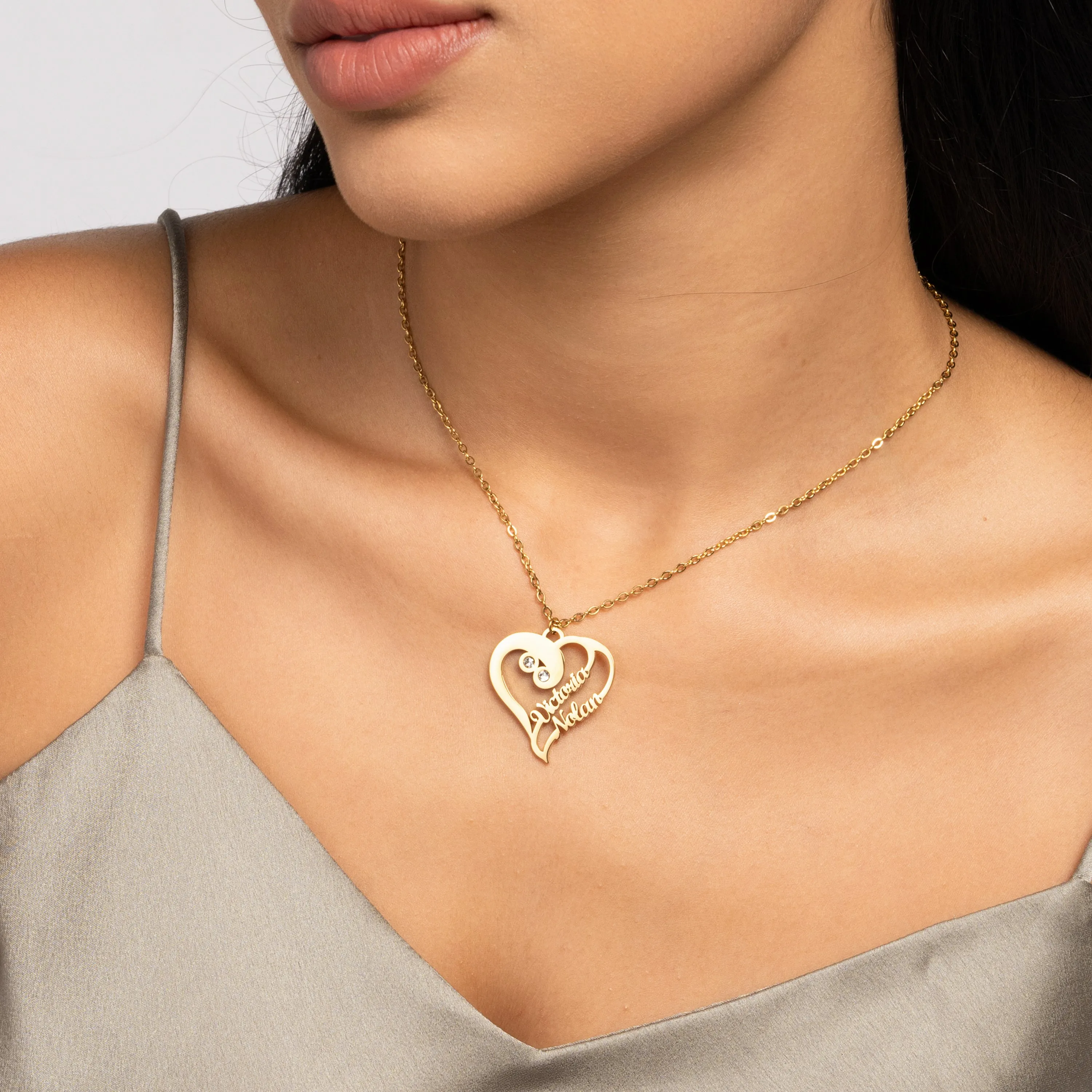Merged Double Heart Custom Pendant Necklace Two Names