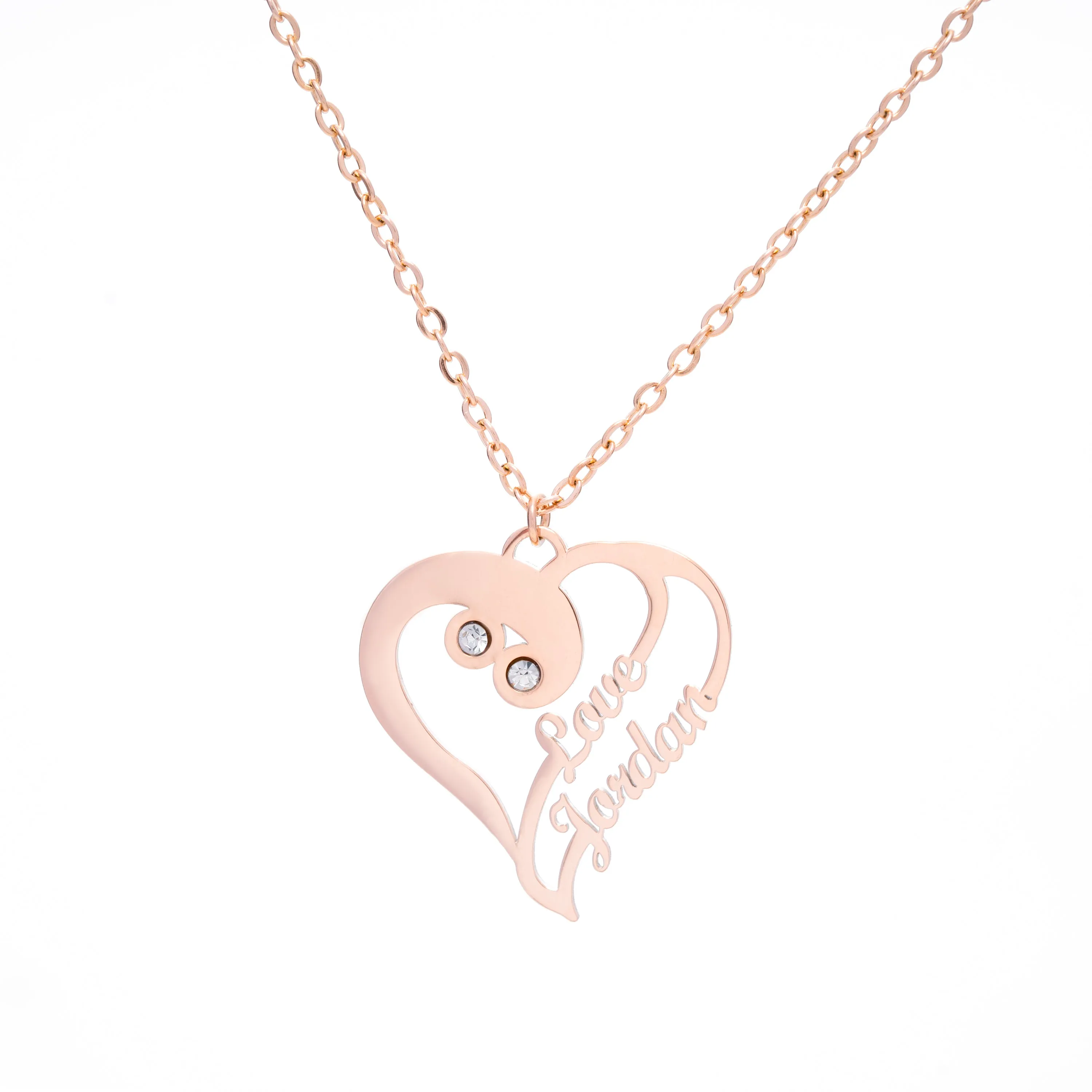 Merged Double Heart Custom Pendant Necklace Two Names