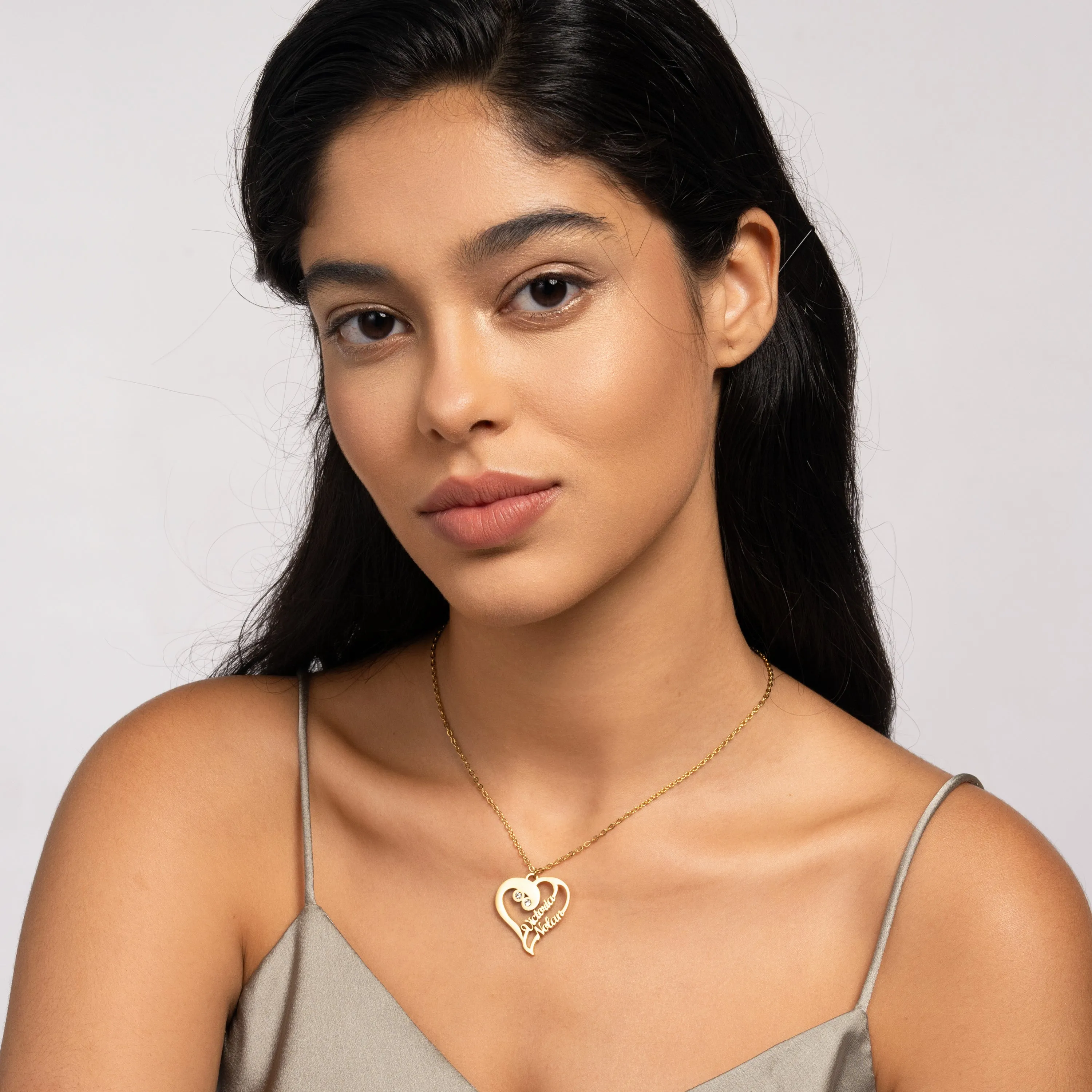 Merged Double Heart Custom Pendant Necklace Two Names