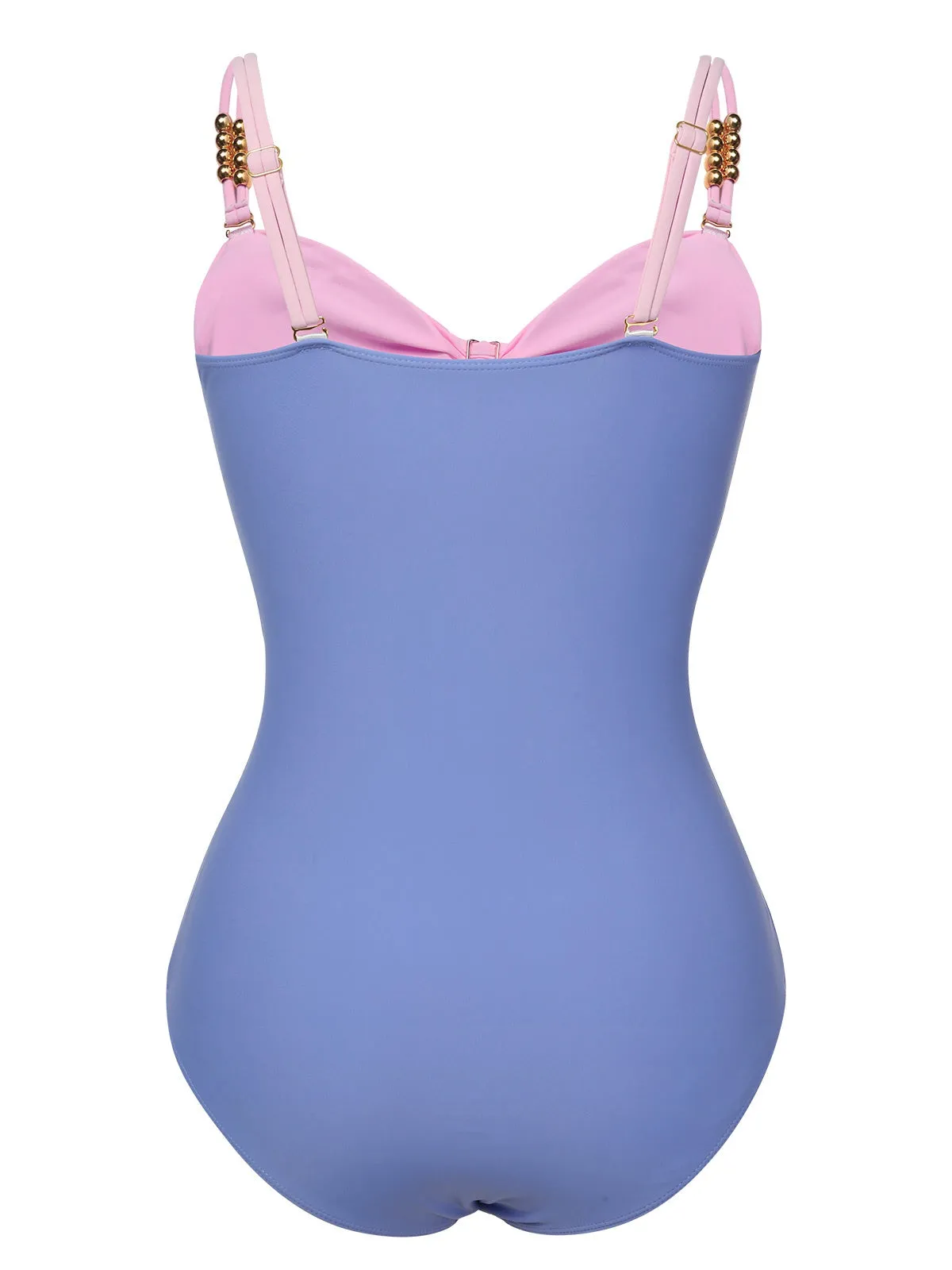 Multicolor 1960s Patchwork Hollow One-Piece Swimsuit