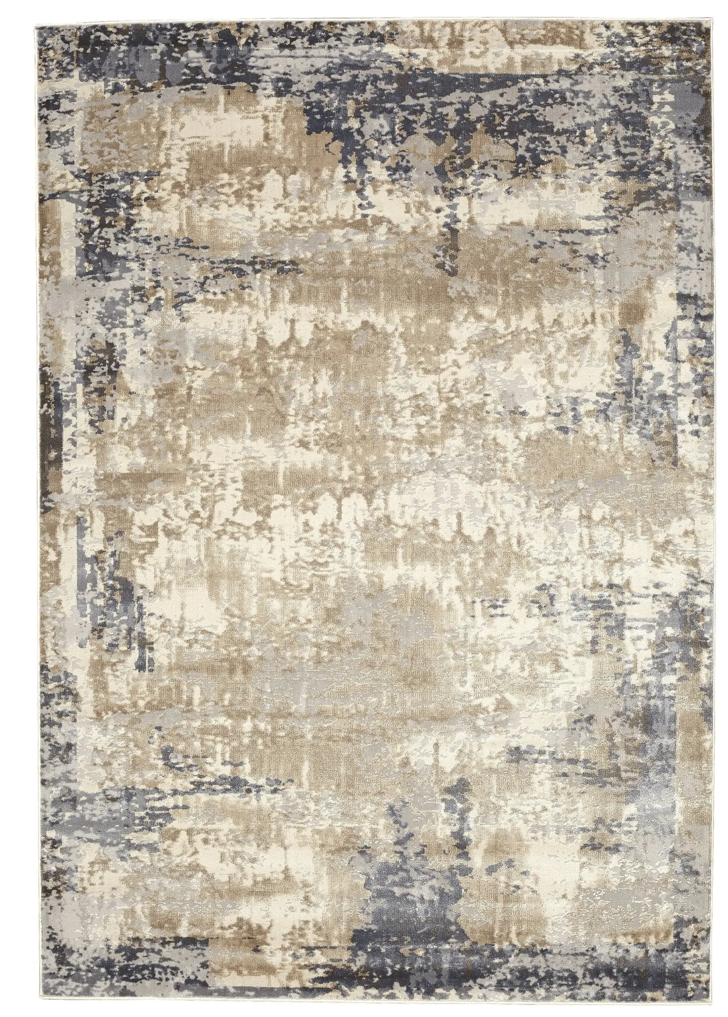Muted Grey Ivory Distressed Strokes Abstract Rug
