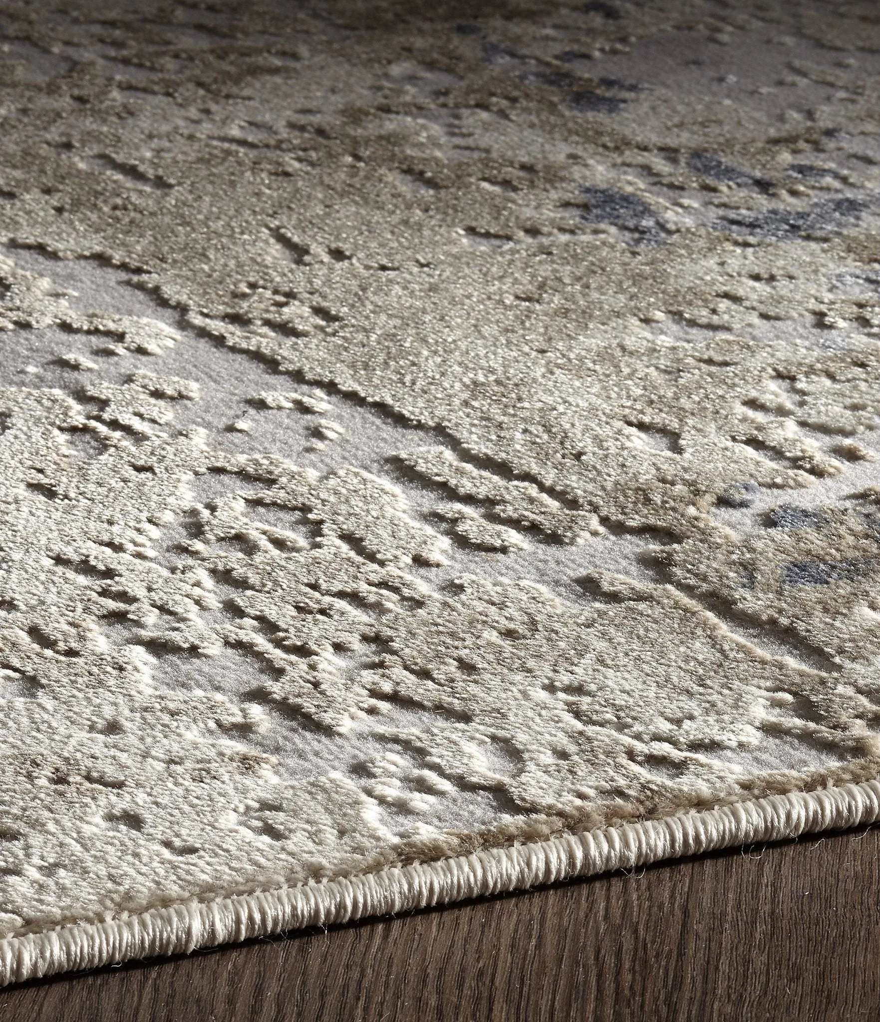 Muted Grey Ivory Distressed Strokes Abstract Rug