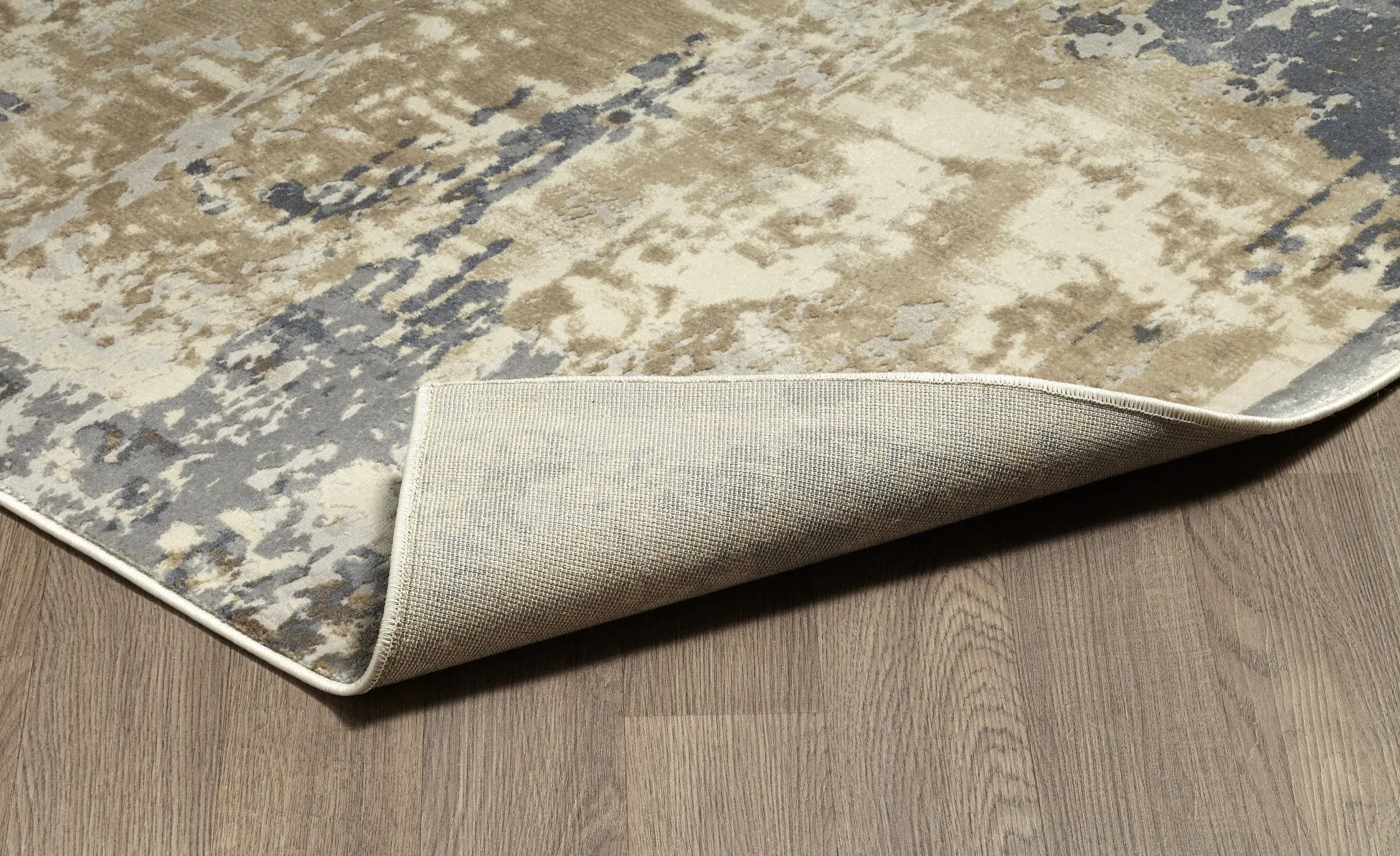 Muted Grey Ivory Distressed Strokes Abstract Rug