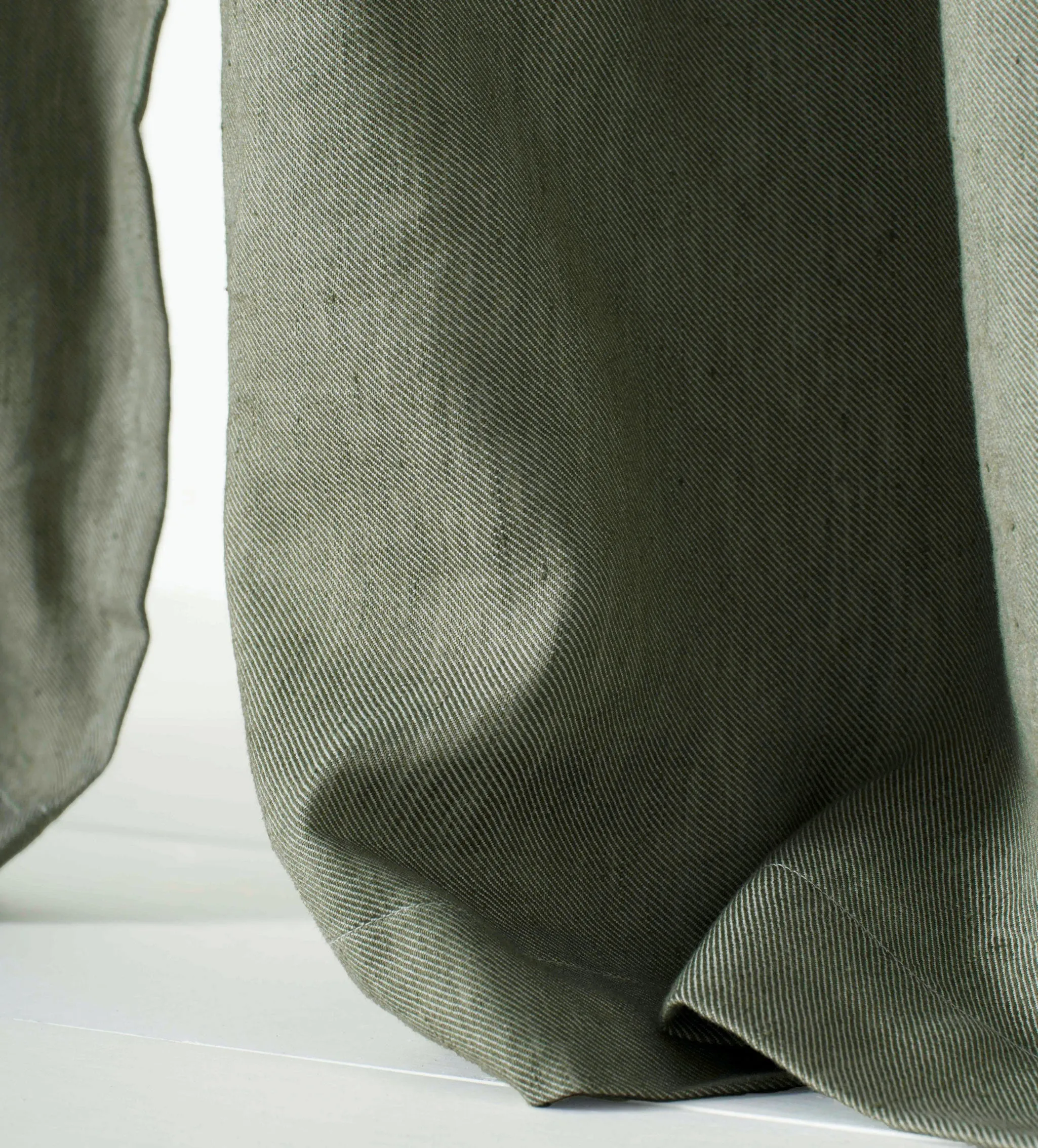 Olive Green Twill Cotton Linen Unlined Loop Top Curtains (Pair)