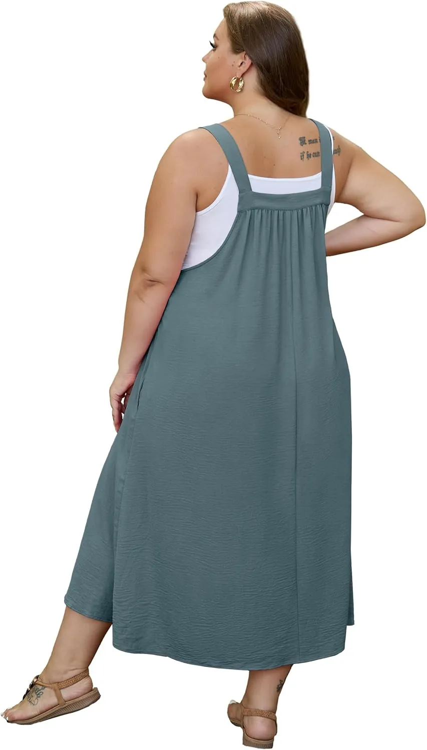 OLRIK Plus Size Casual Summer Dresses for Women Loose Fit A-Line Flowy Midi Dress with Pockets